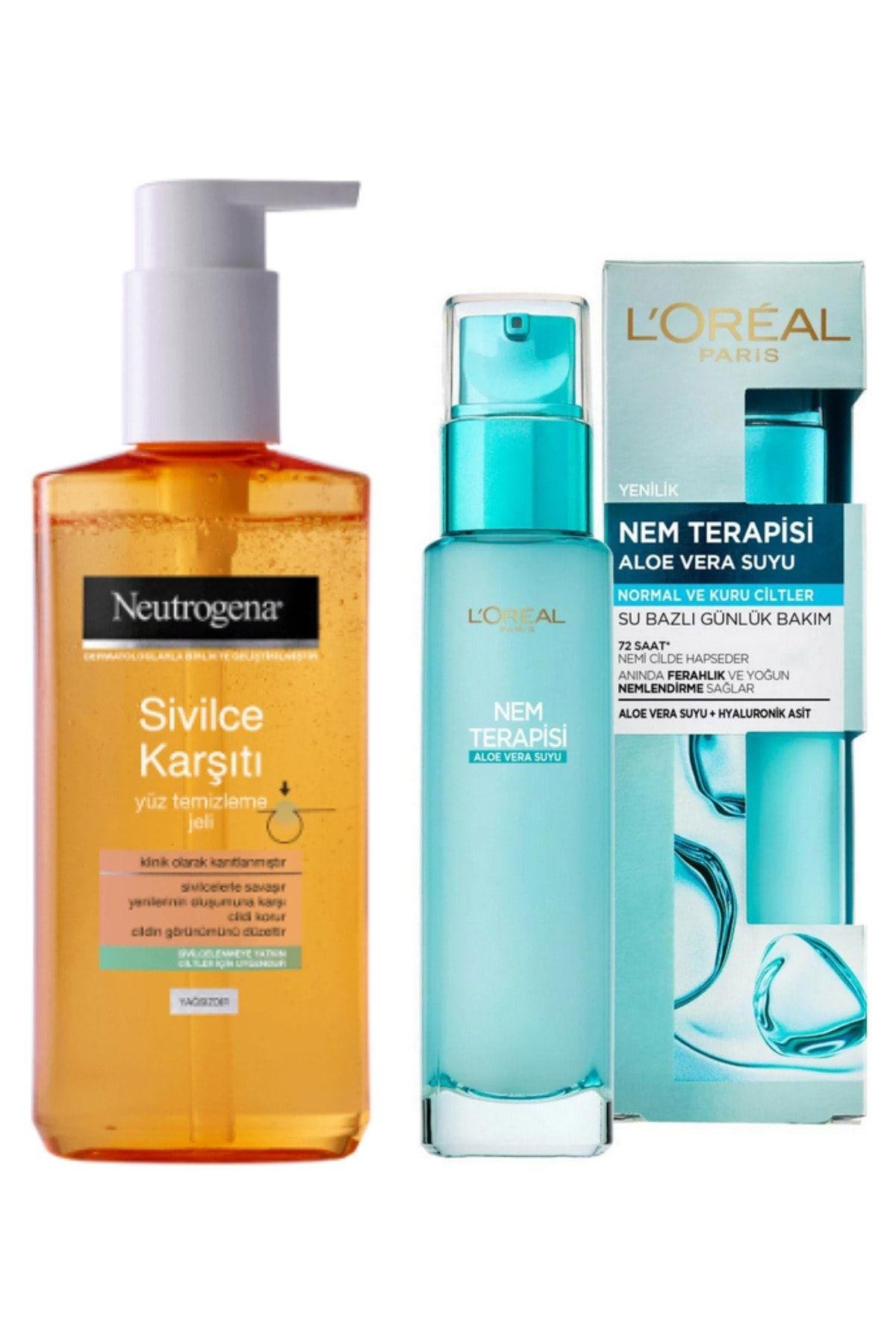Sivilce Karşıtı Yüz Temizleme Jeli Ve Loreal Nem Terapisi Aloe Vera Suyu Normal Ve Kuru Ciltler 70ml