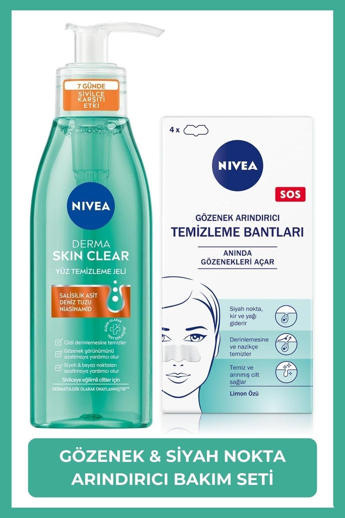 Siyah Nokta Temizleyici Burun T-bant Ve Derma Skin Clear Sivilce Karşıtı Yüz Temizleme Jeli 150ml
