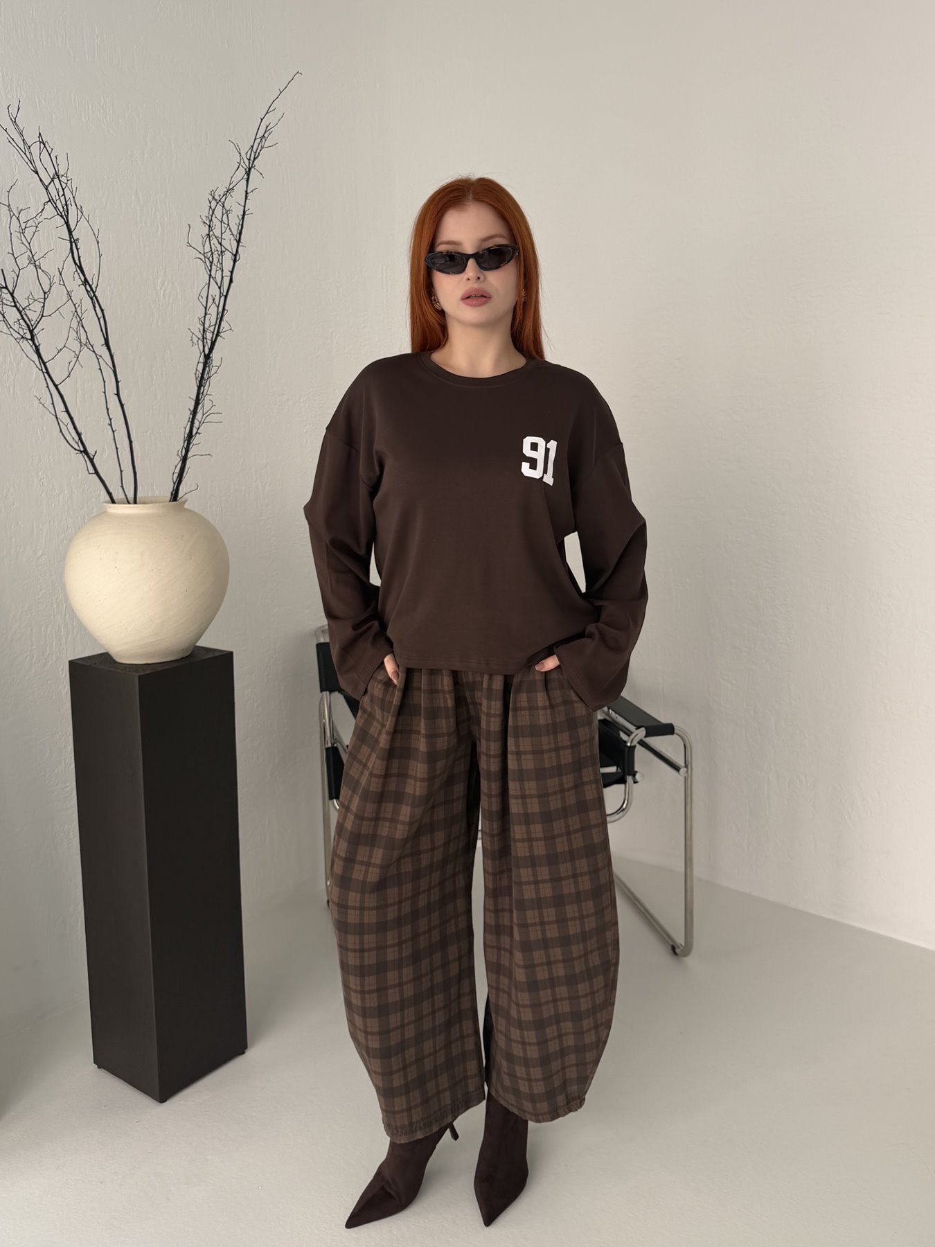 91 Baskılı Sweatshirt Kahve