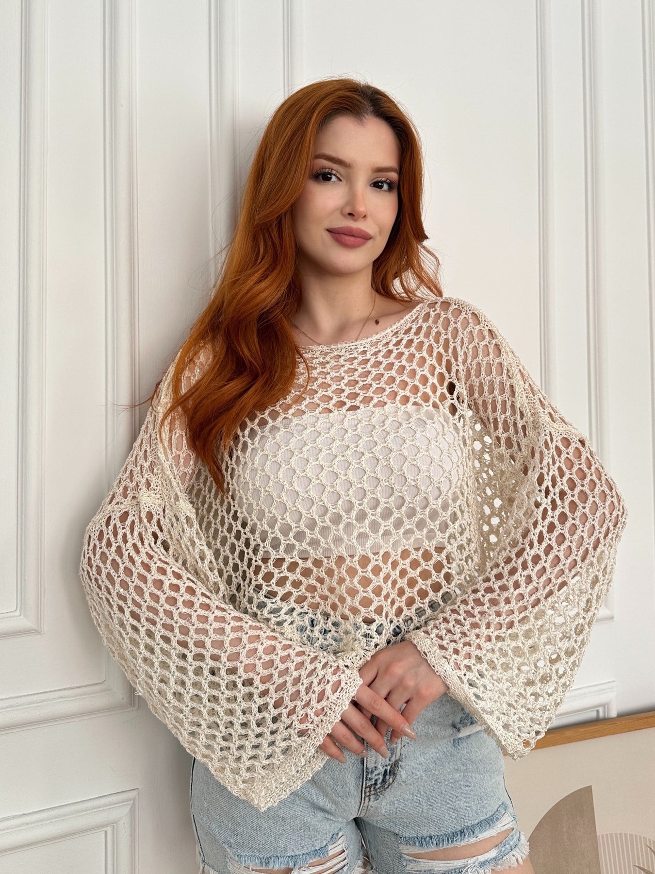 Ajurlu Salaş Triko Ekru