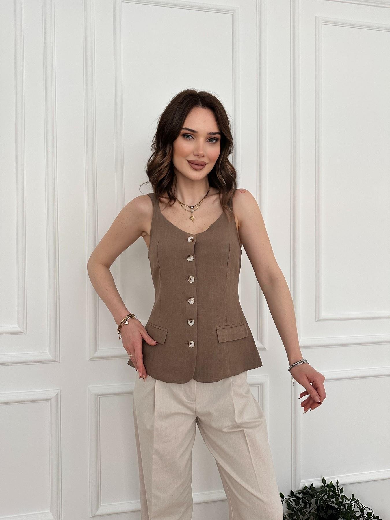 Askılı Düğme Detaylı Bluz Kahve