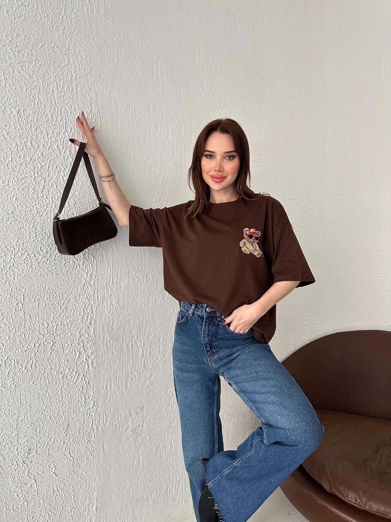 Ayıcık Nakışlı Tişört KAHVE