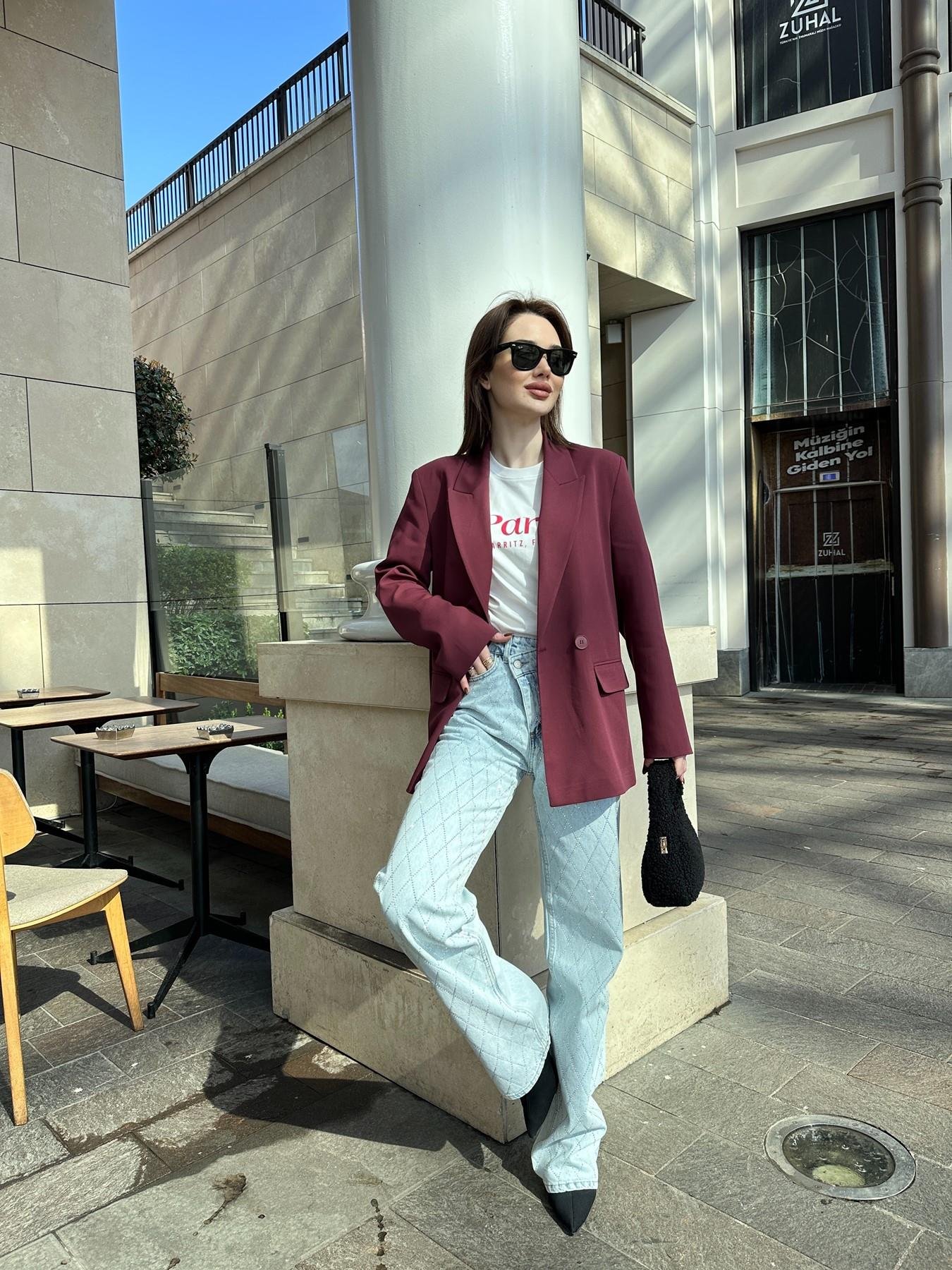 Baklava Desen Taşlı Jean BUZ KAR