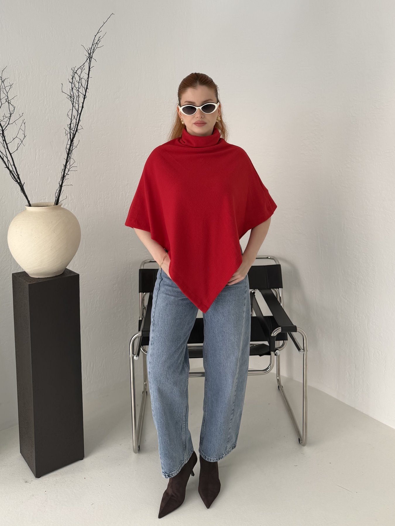 Balıkçı Yaka Panço Kırmızı