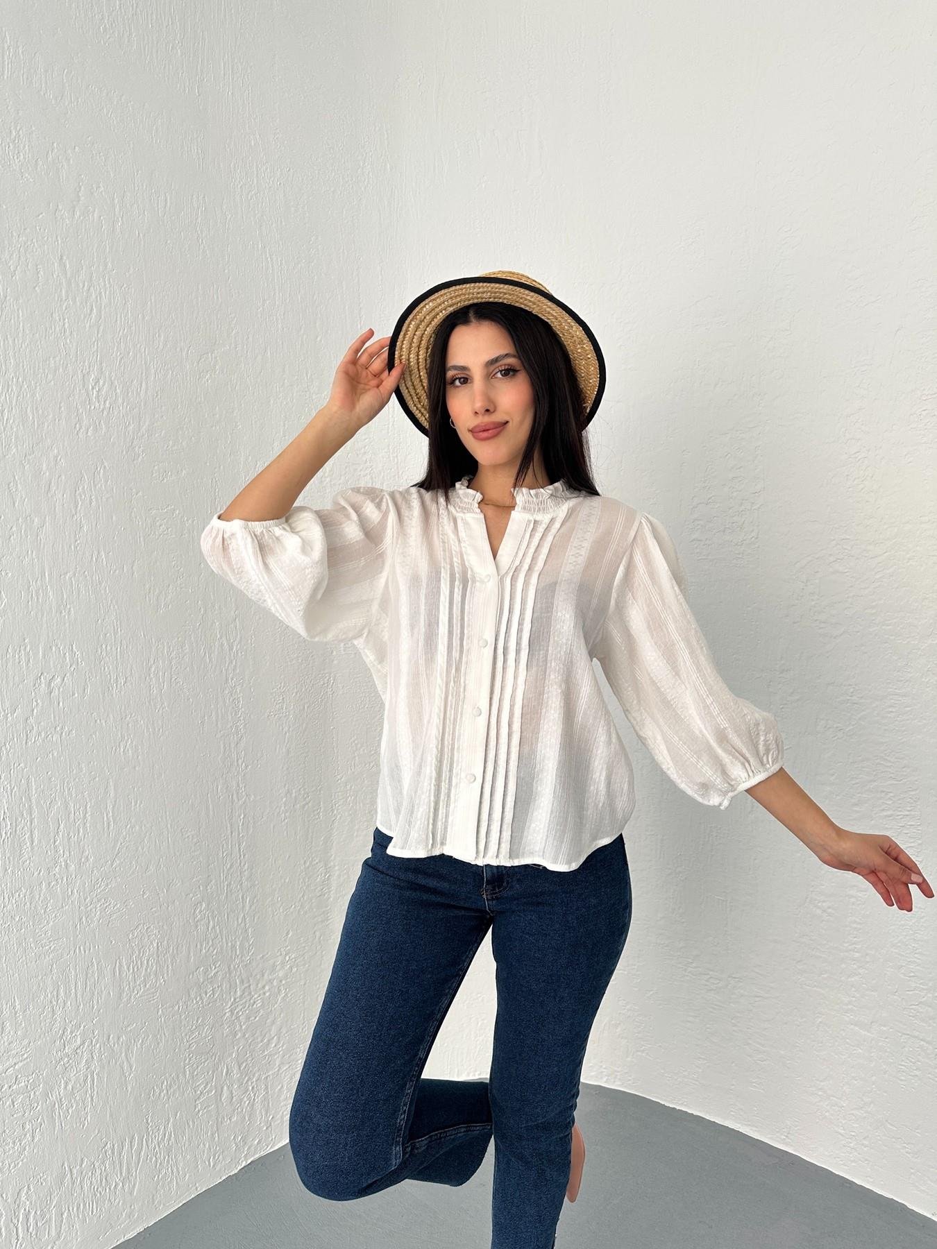 Balon Kol Nervürlü Gömlek Ekru