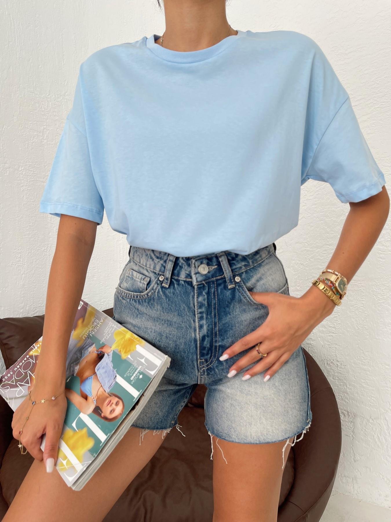 Basic Yıkamalı Tişört AÇIK MAVİ