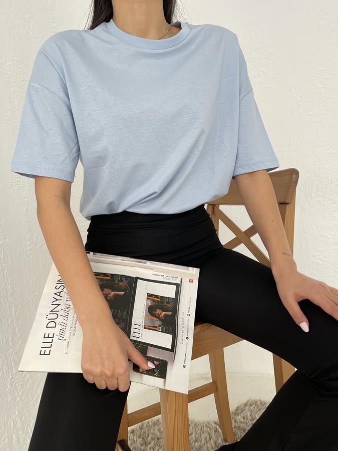 Basic Yıkamalı Tişört MAVİ