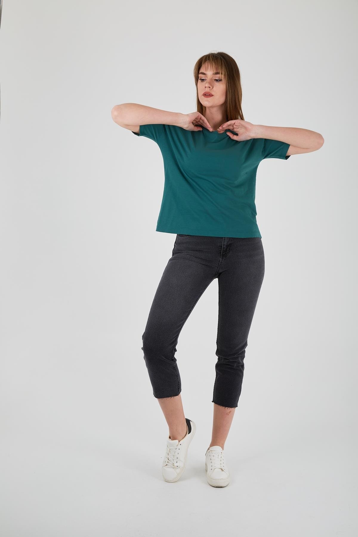 Basic Yıkamalı Tişört PETROL