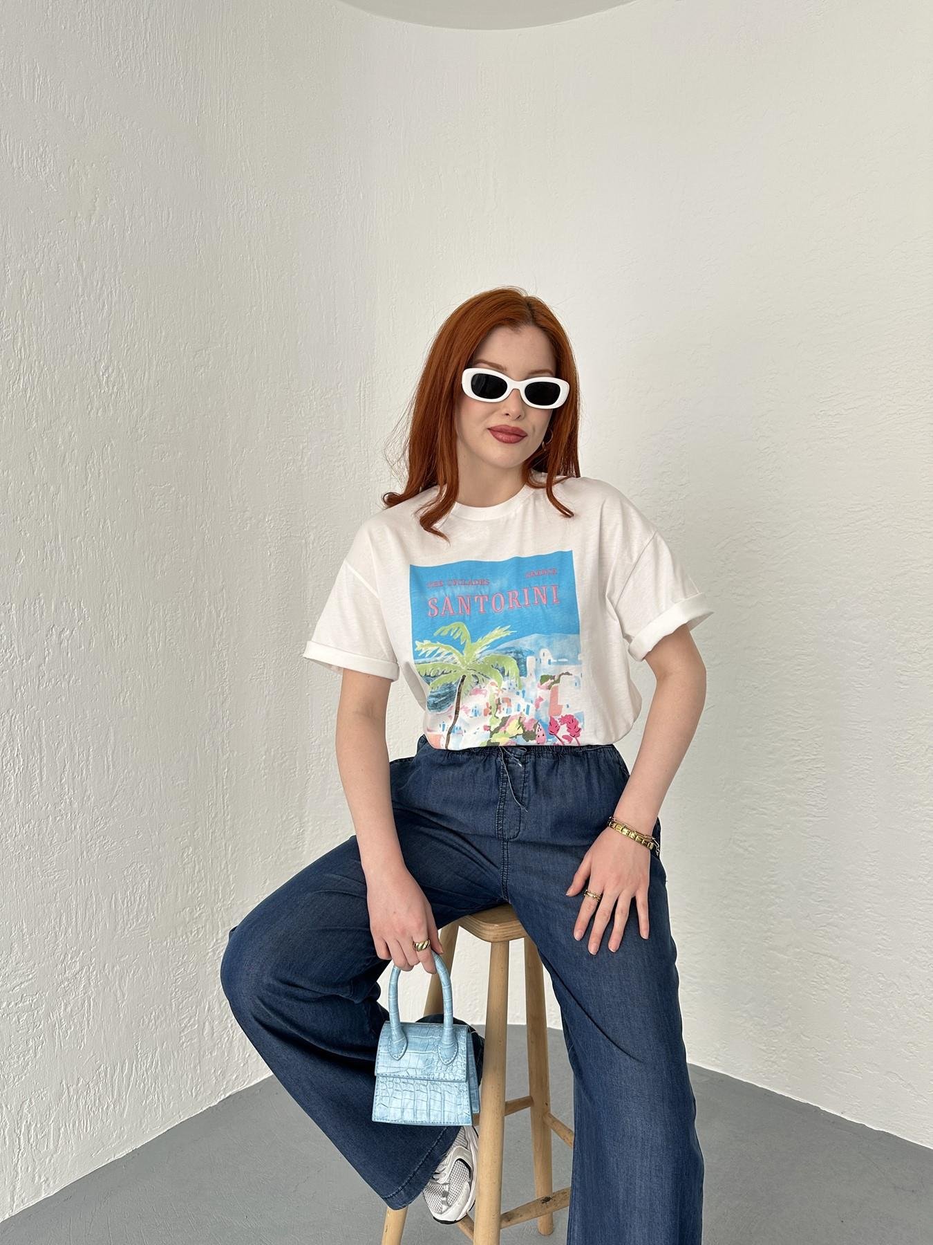 Baskılı Ve Nakışlı Tişört Ekru