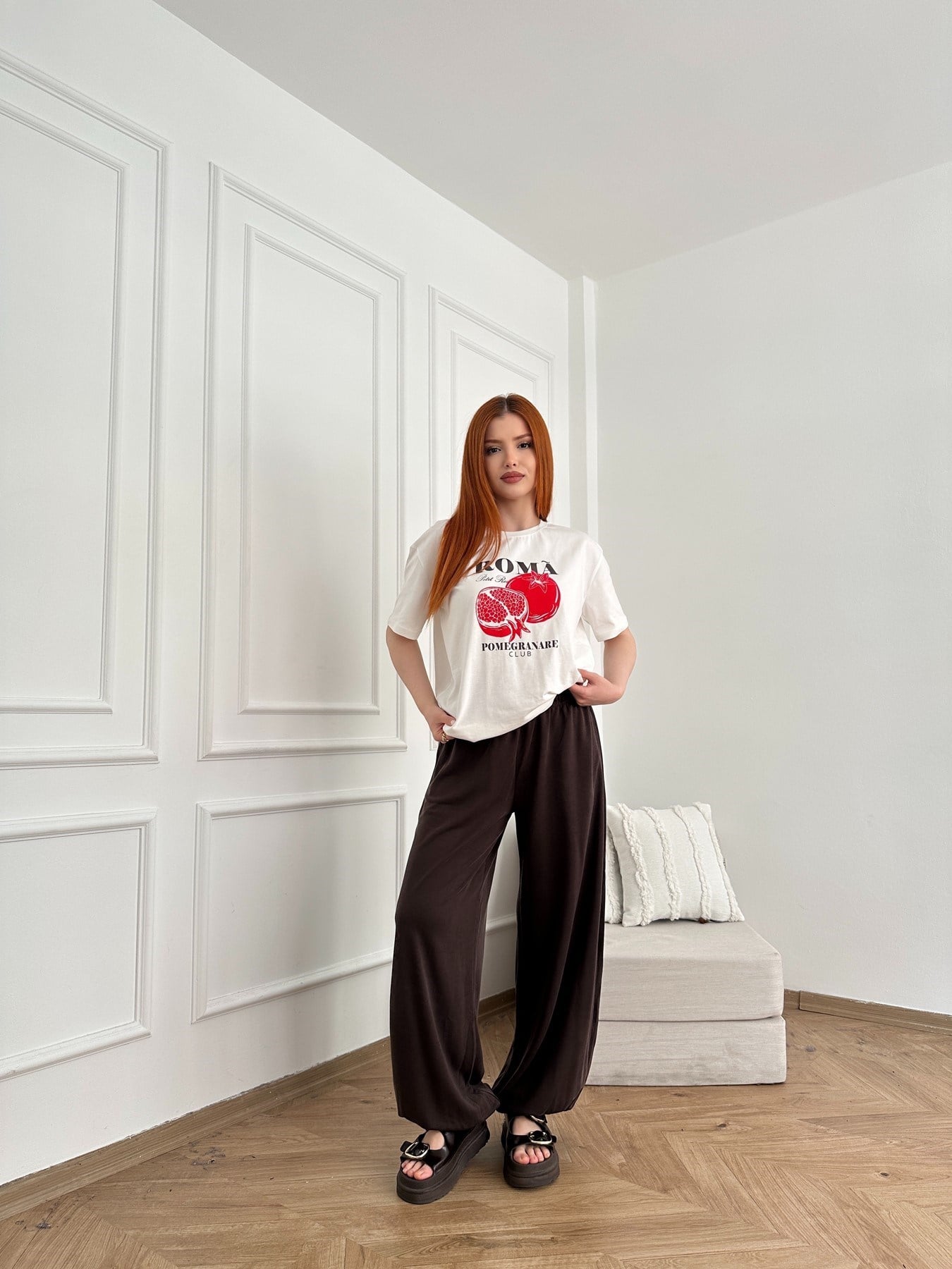 Beli İpli Paça Lastikli Rahat Pantolon Kahve