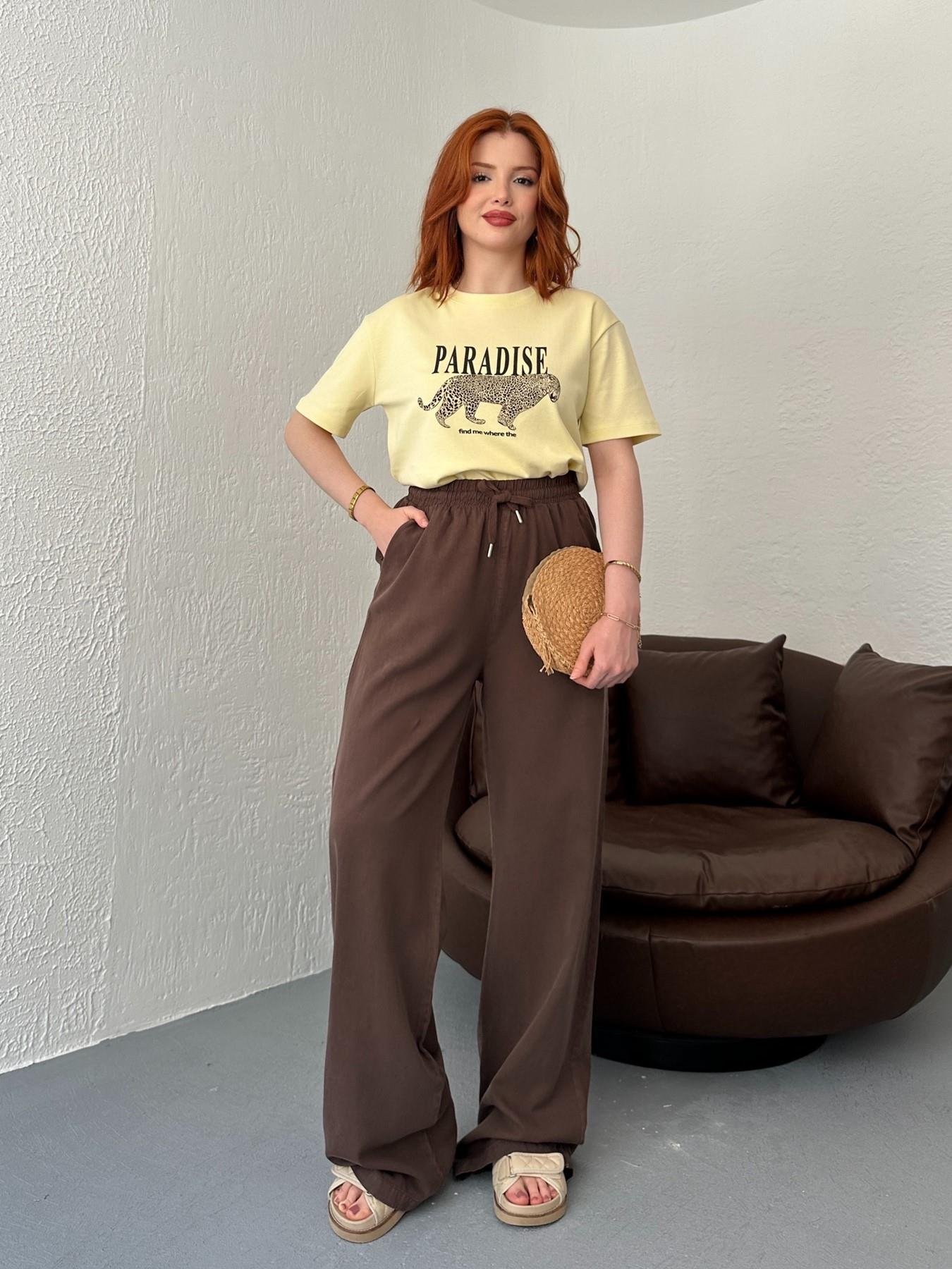 Beli Lastikli Bol Pantolon Kahve