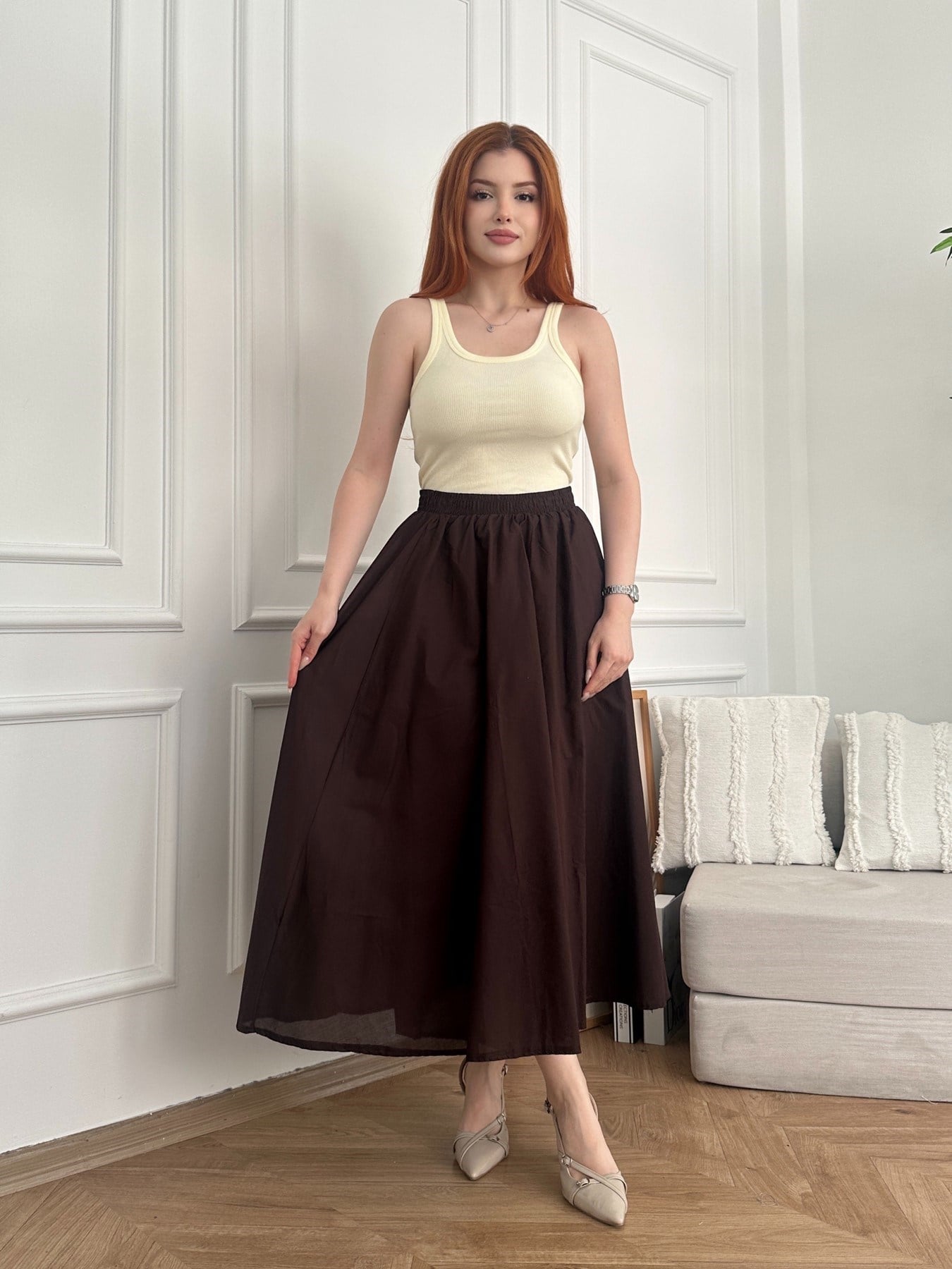 Beli Lastikli Çan Etek Acı kahve