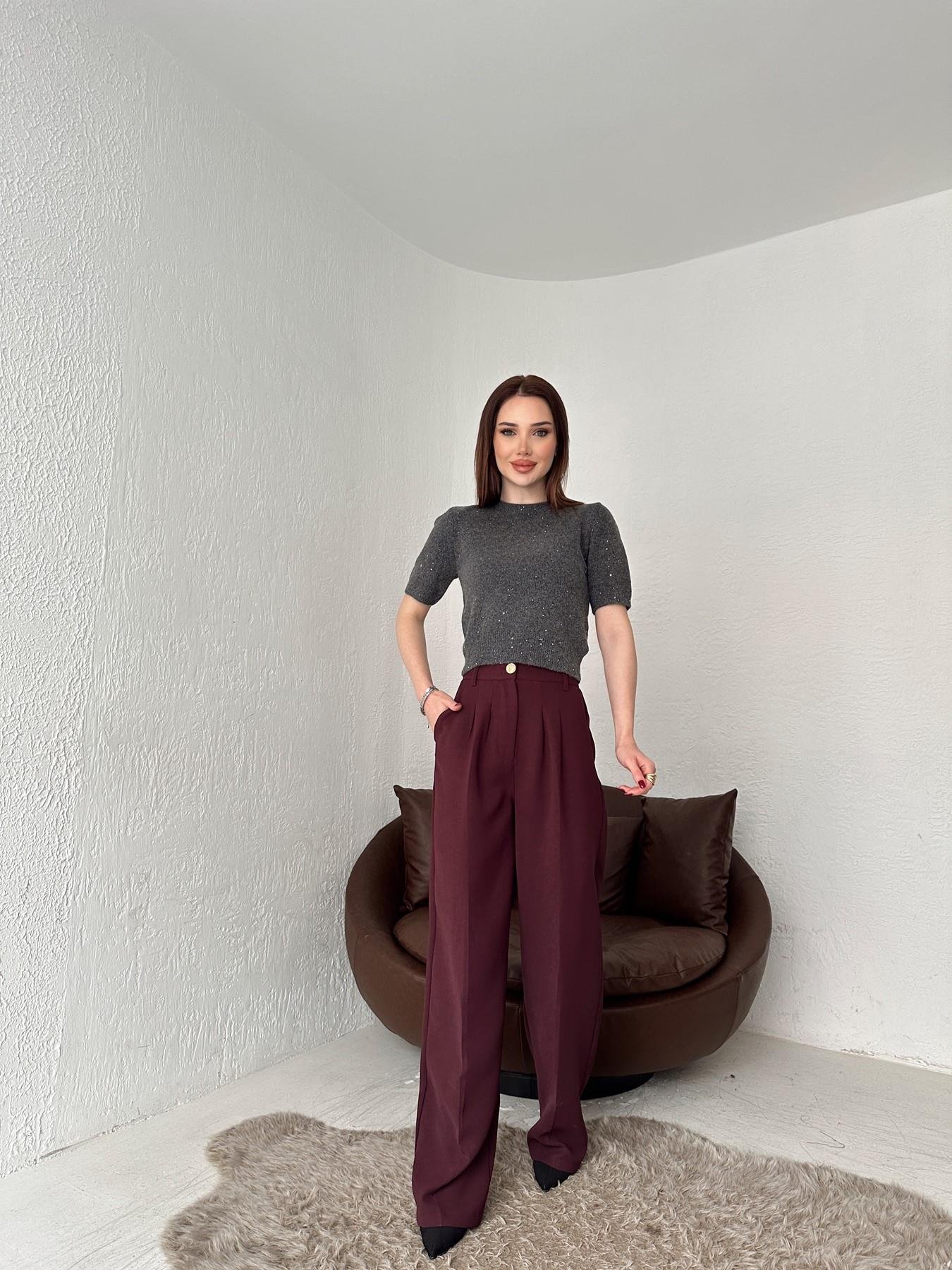 Beli Lastikli Gold Düğme Palazzo Pantolon BORDO