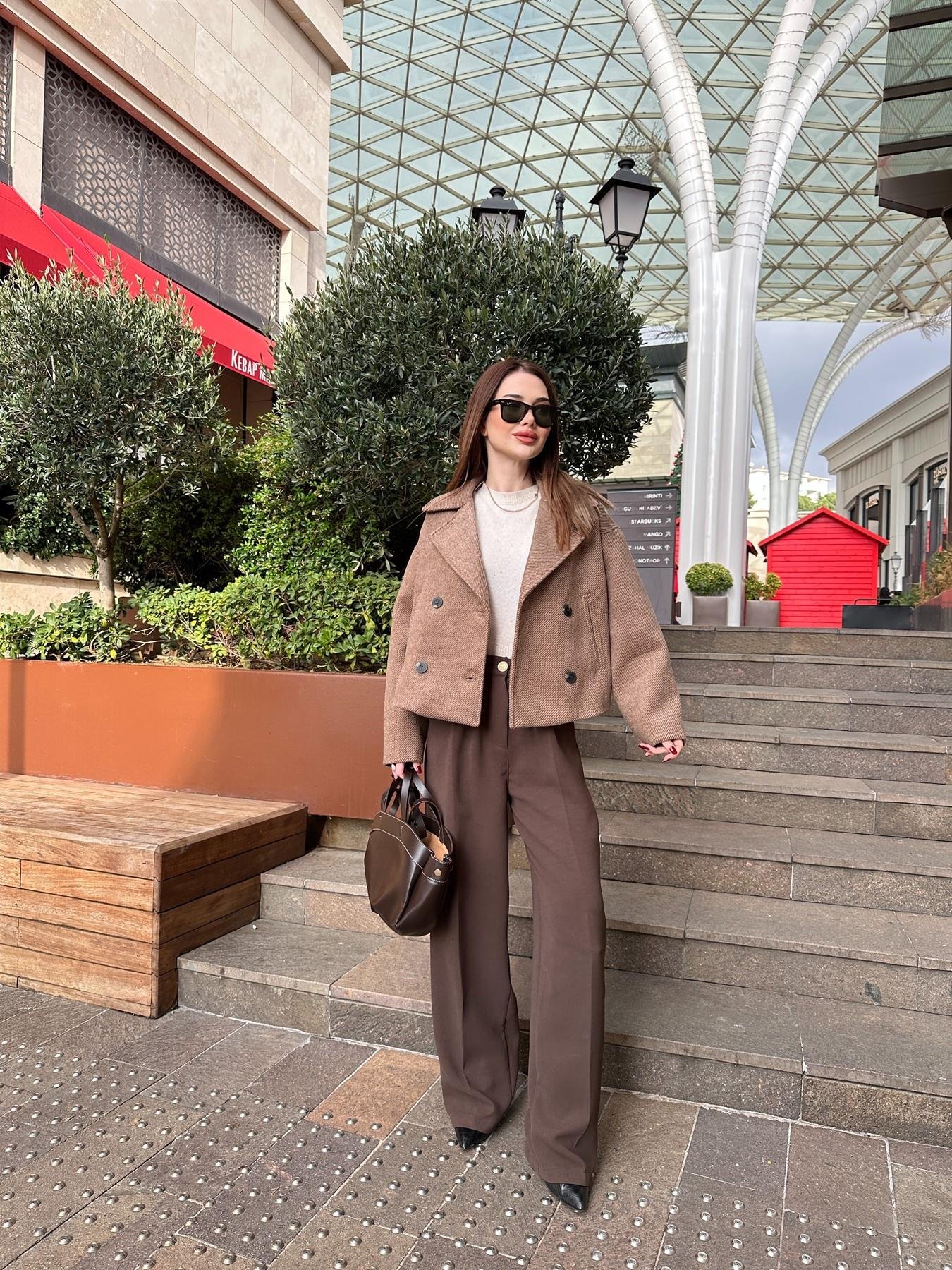 Beli Lastikli Gold Düğme Palazzo Pantolon KAHVE