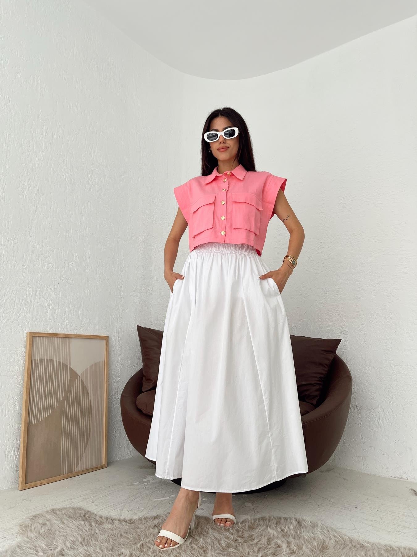 Beli Lastikli Uzun Çan Etek BEYAZ