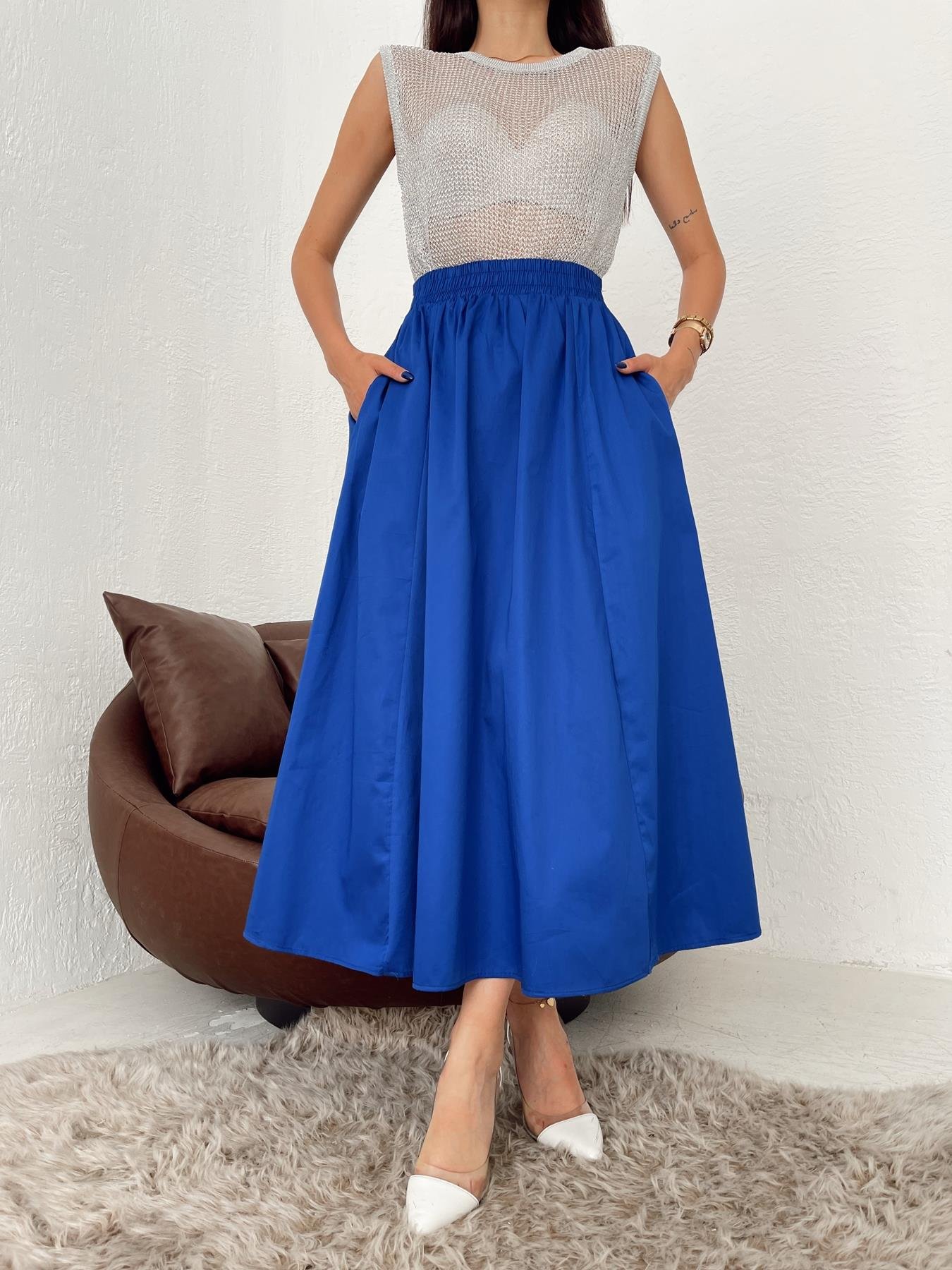 Beli Lastikli Uzun Çan Etek SAKS