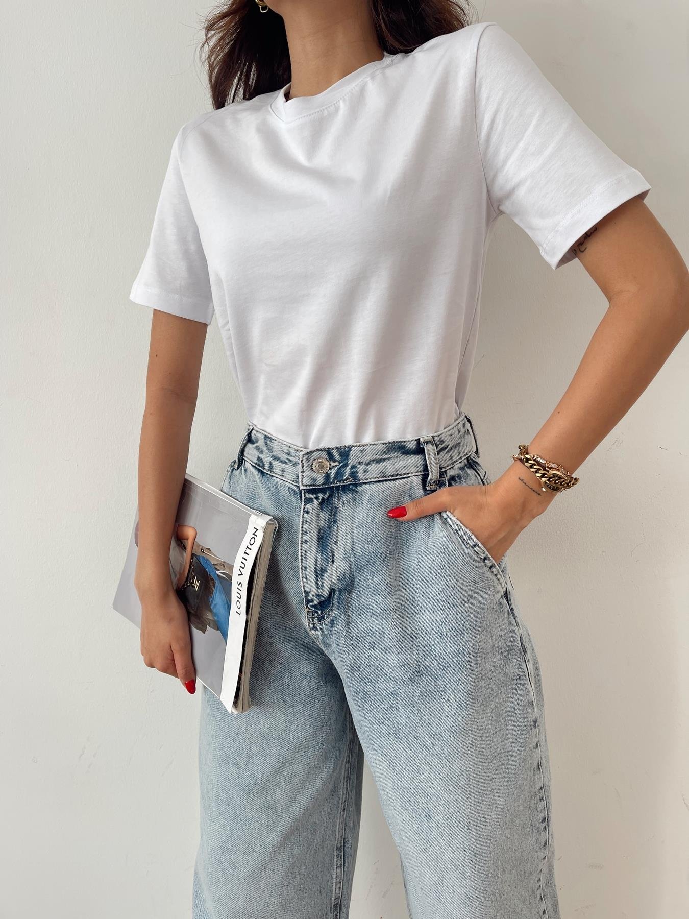 Bisiklet Yaka Basıc Tişört BEYAZ