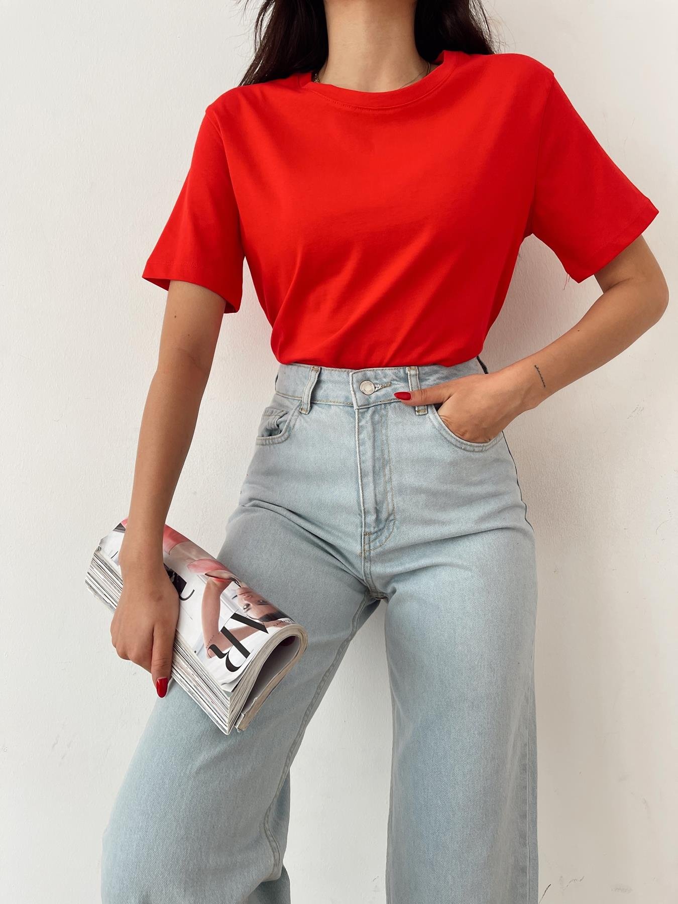 Bisiklet Yaka Basıc Tişört KIRMIZI