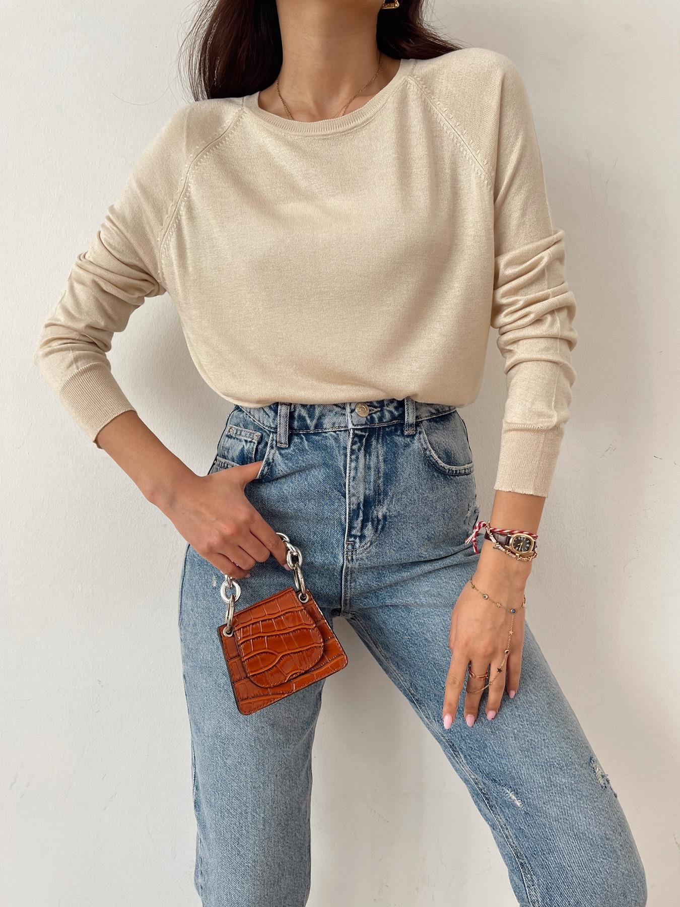 Bisiklet Yaka Basic Triko BEJ