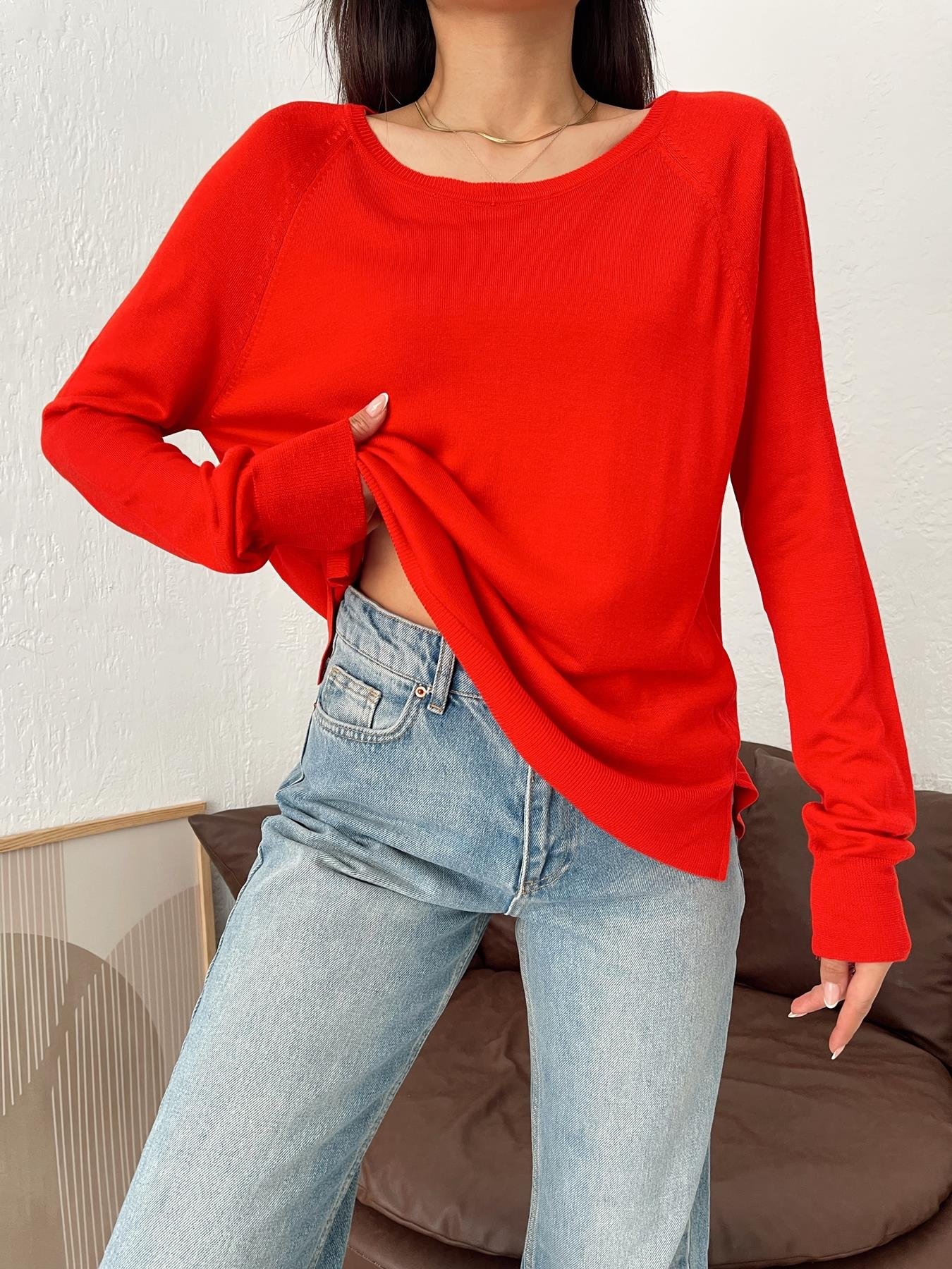 Bisiklet Yaka Basic Triko KIRMIZI