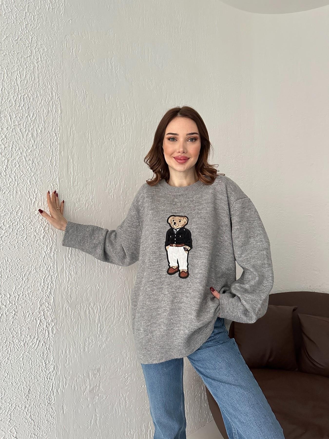 Bisiklet Yaka Bear Nakışlı Kazak GRİ