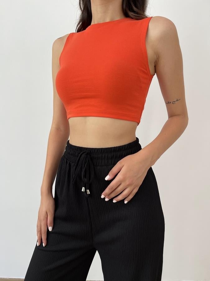 Bisiklet Yaka Crop Body Kırmızı