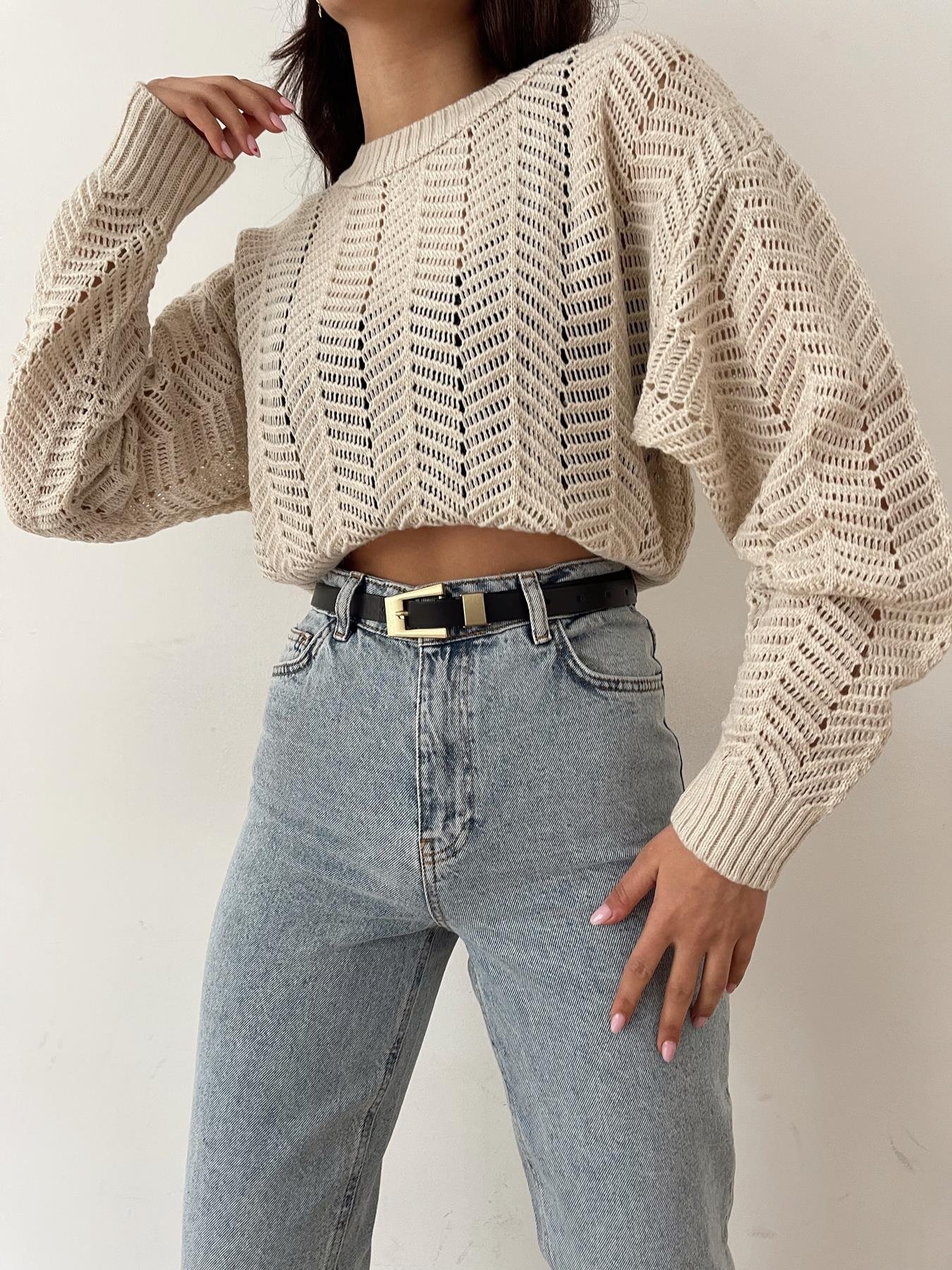 Bisiklet Yaka Desenli Triko TAŞ