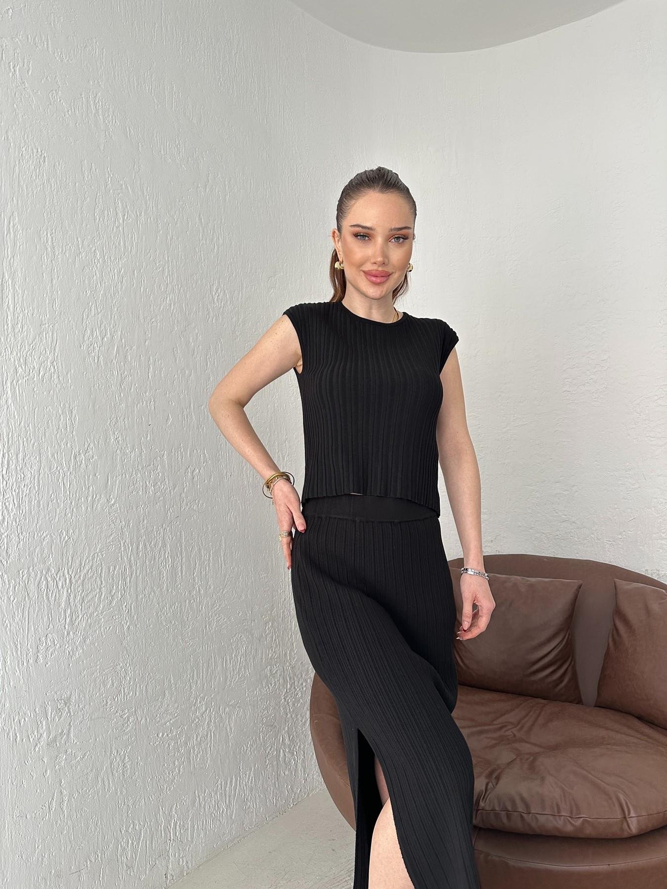 Bisiklet Yaka Fitilli İnce Triko Siyah