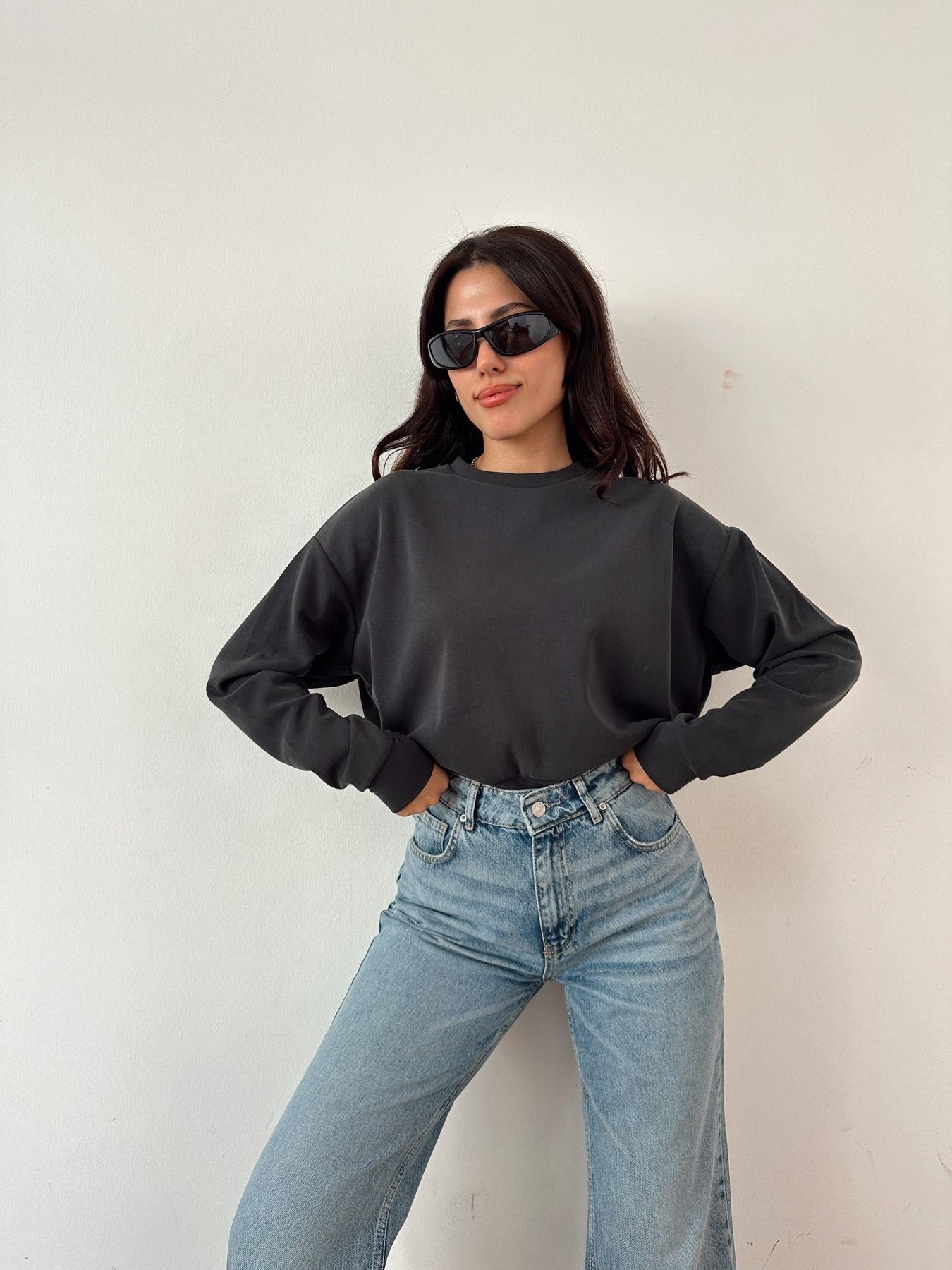 Bisiklet Yaka Modal Kumaş Sweatshirt ANTRASİT