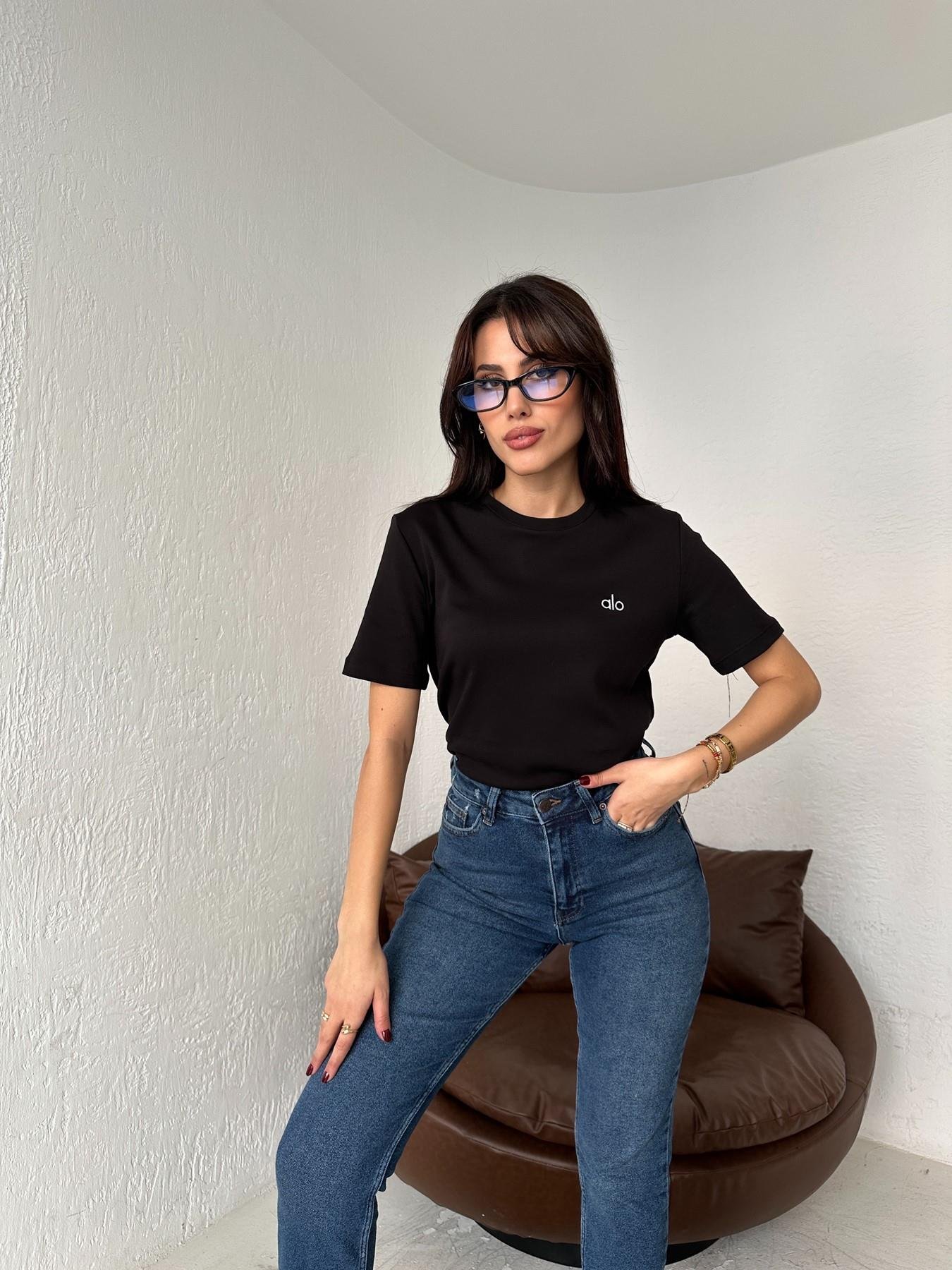 Bisiklet Yaka Nakışlı Tişört SİYAH