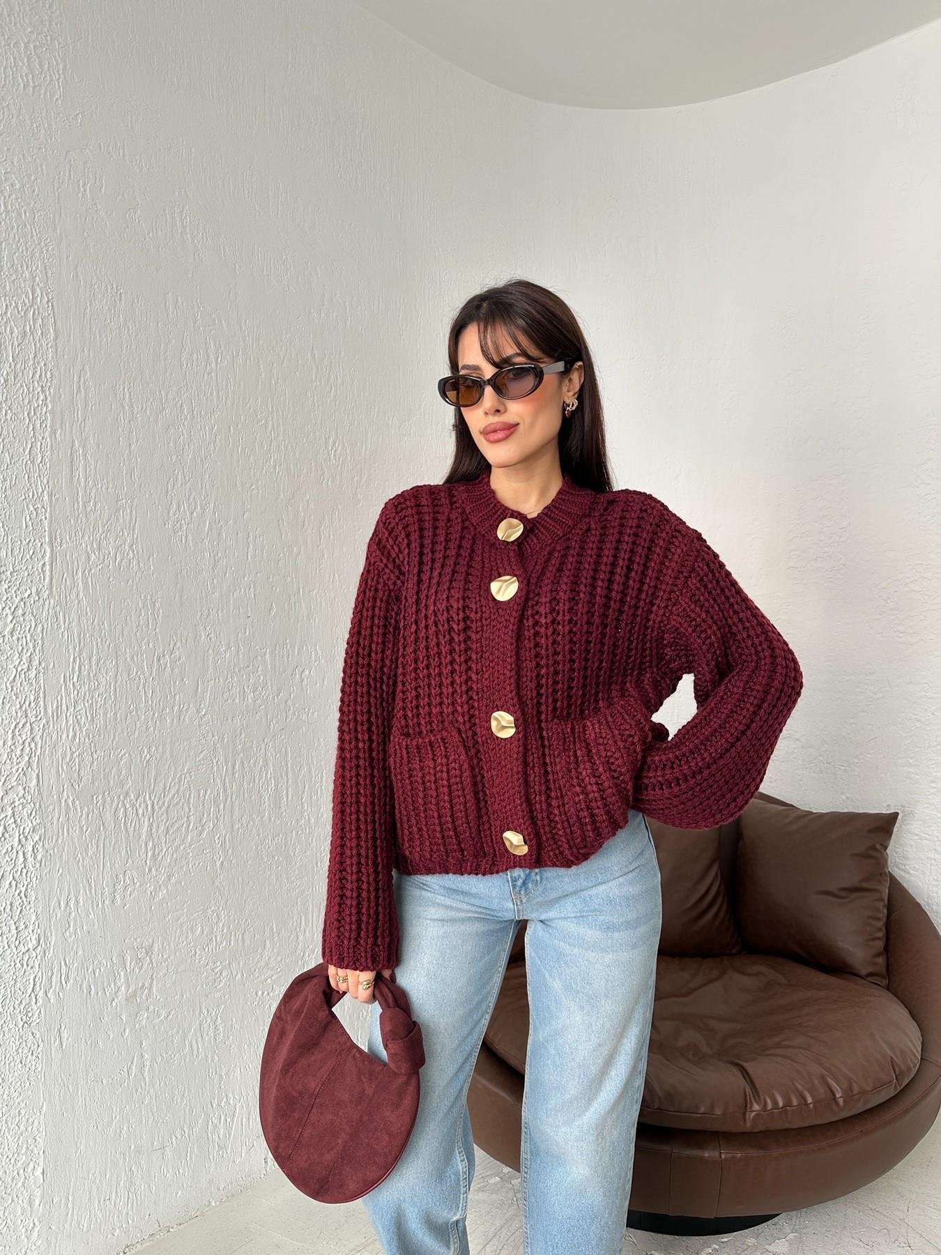 Bisiklet Yaka Örgü Triko Hırka BORDO