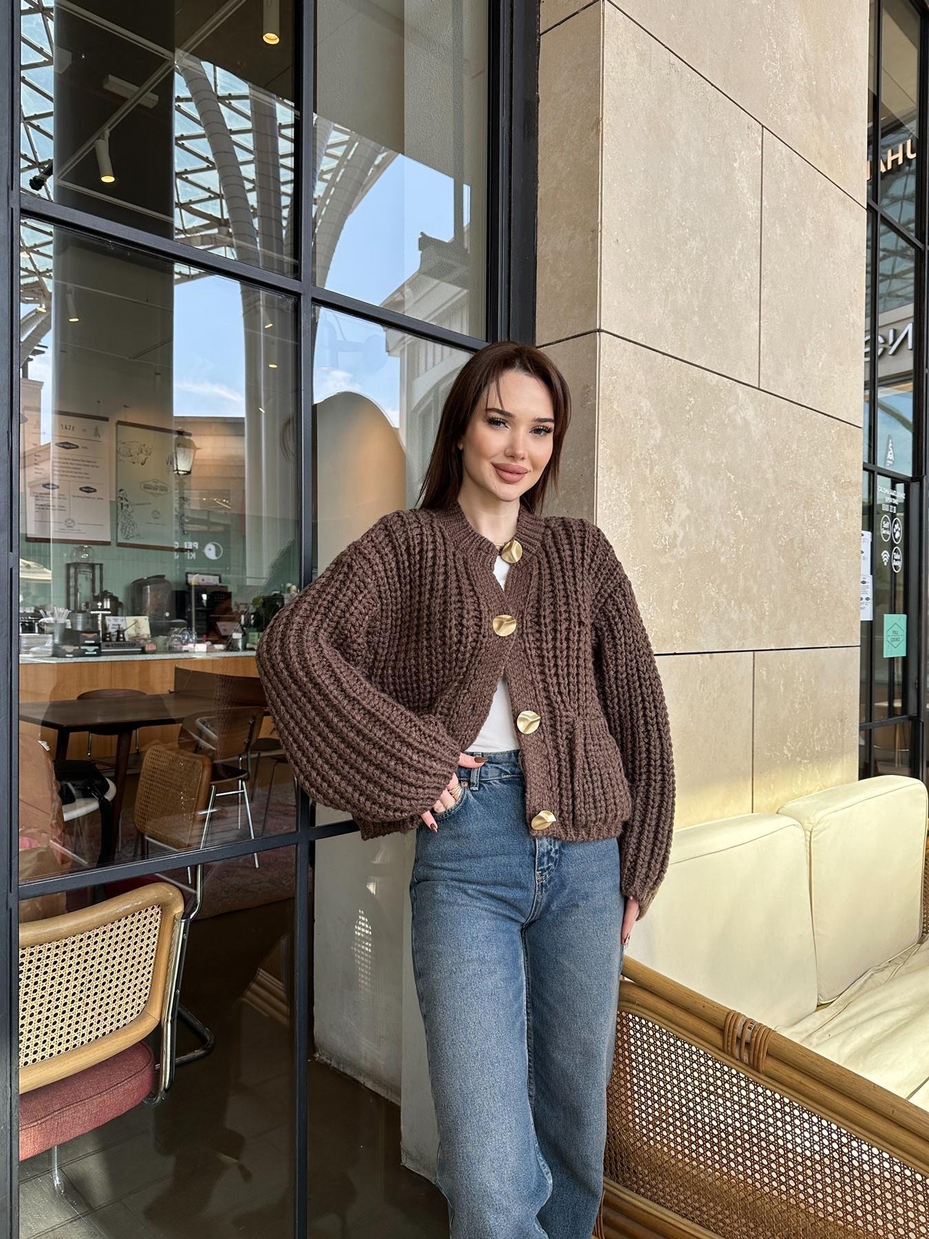 Bisiklet Yaka Örgü Triko Hırka KAHVE