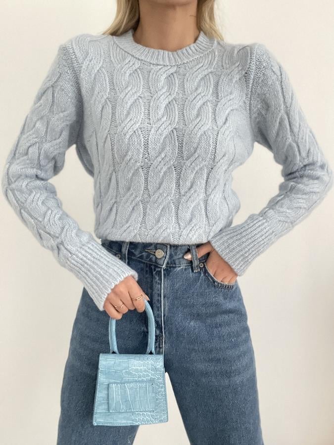 Bisiklet Yaka Saç Örgü Kazak BEBE MAVİ