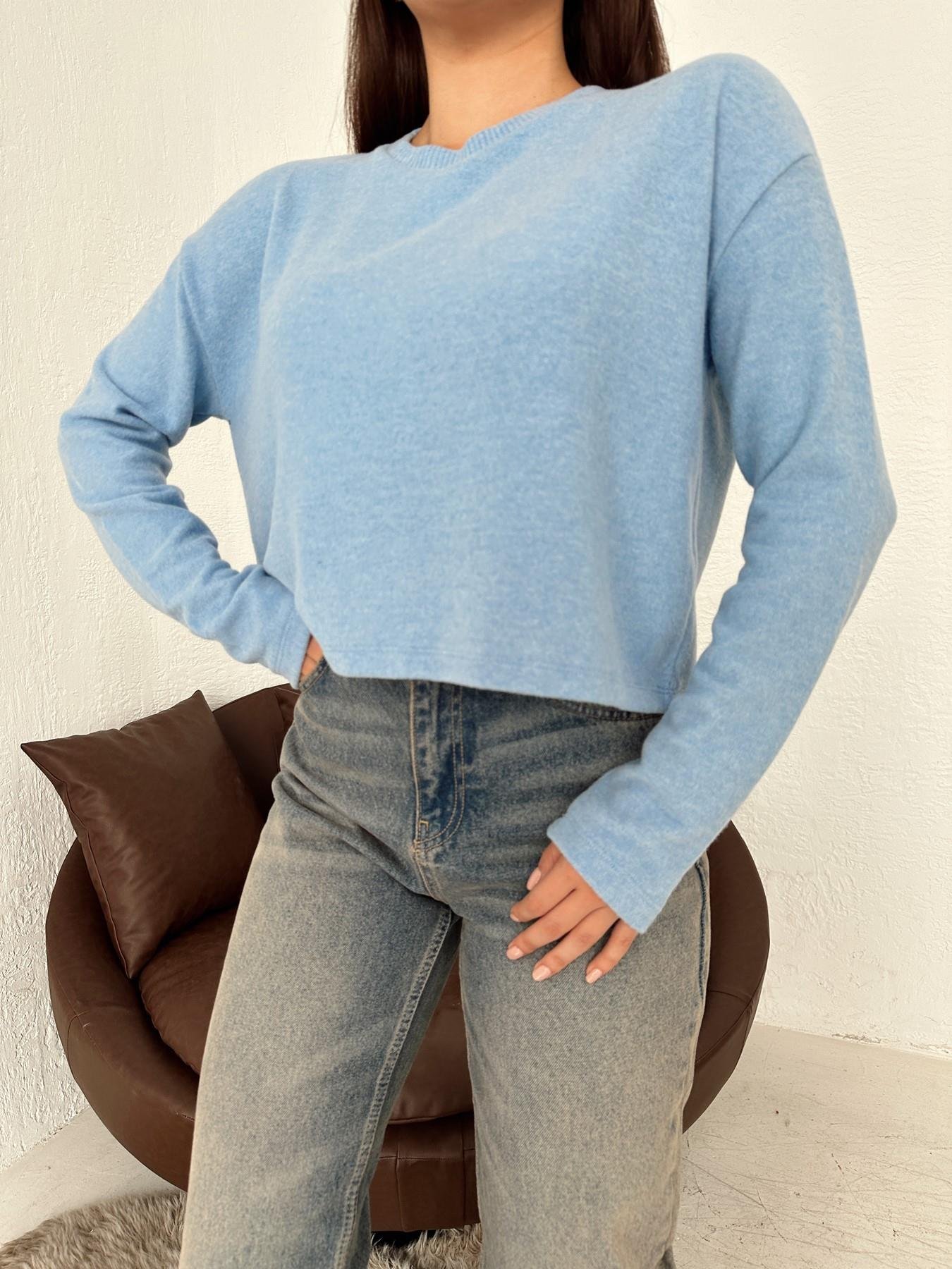 Bisiklet Yaka Yumoş Crop Triko MAVİ