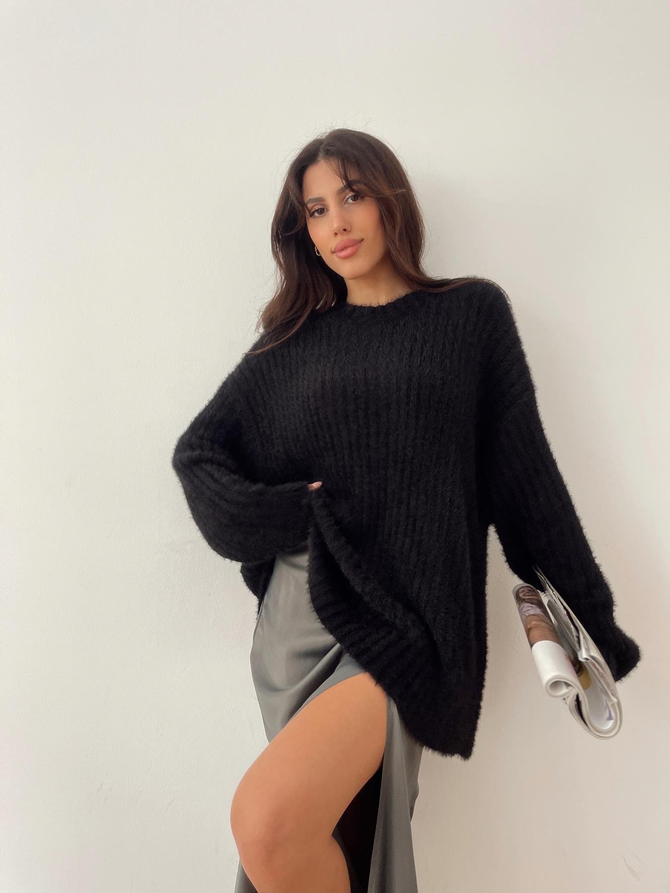 Bisiklet Yaka Yumoş Kazak SİYAH