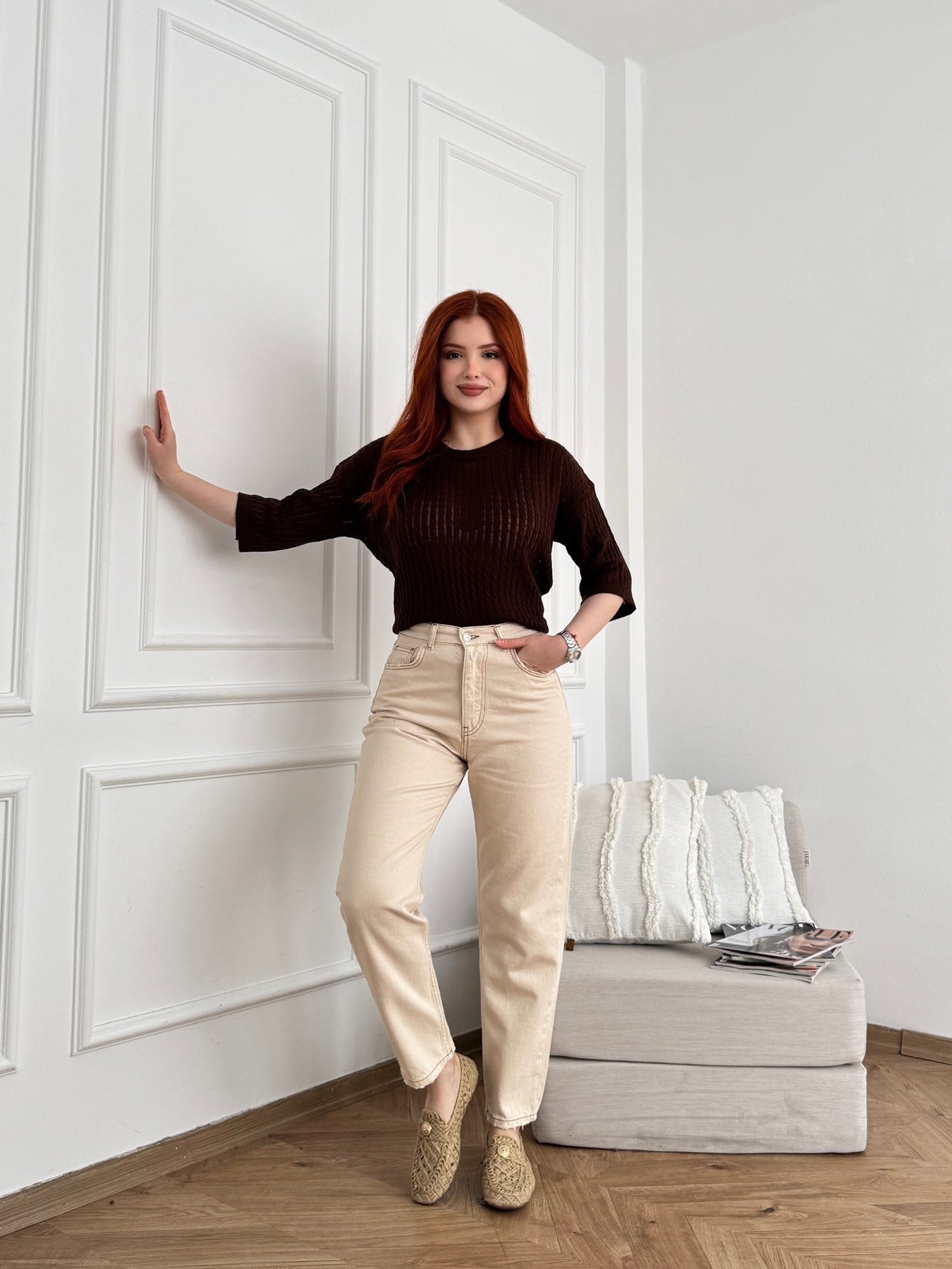 Boru Paça Gabardin Pantolon Krem
