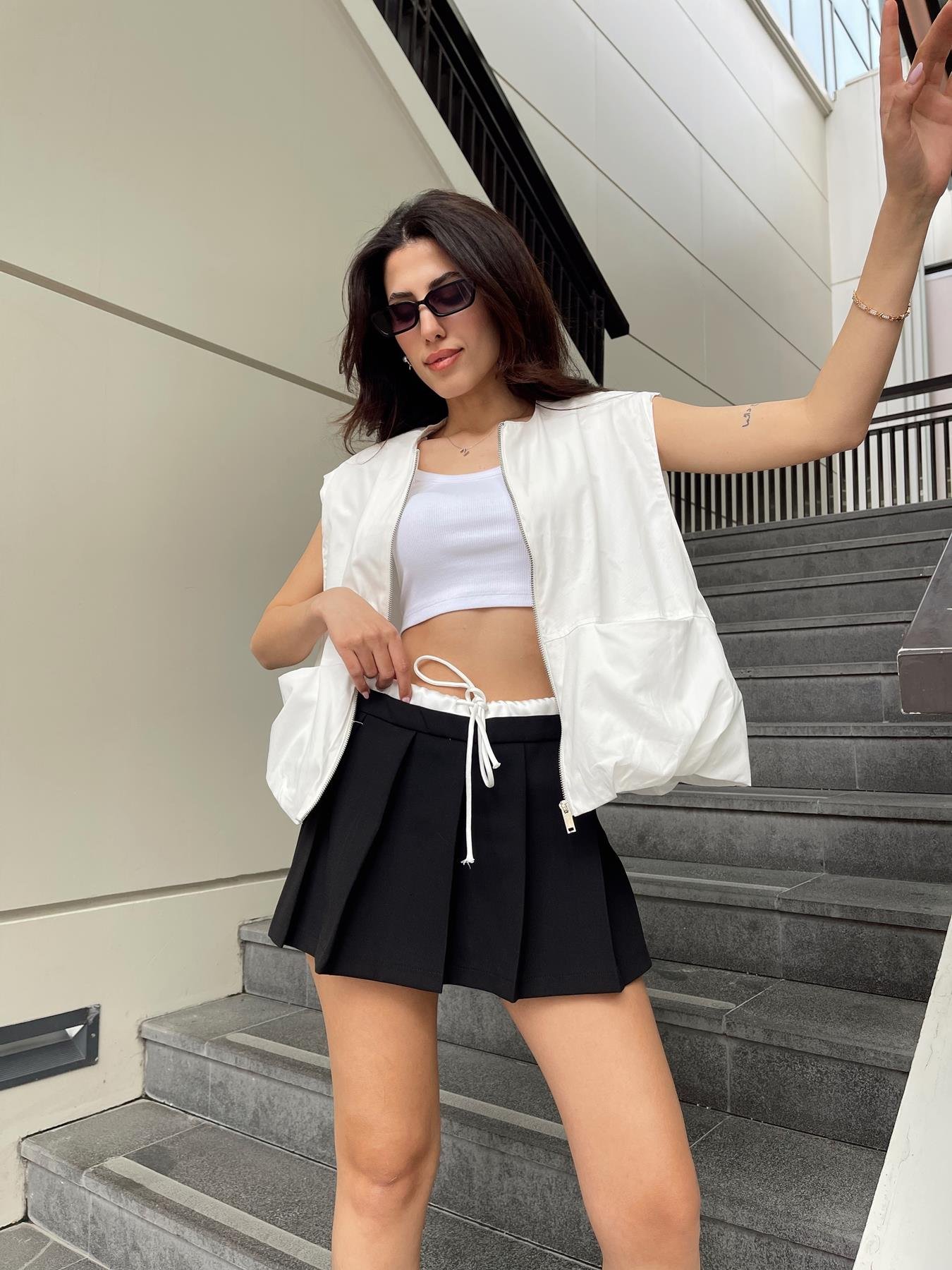 Boxer Detaylı Şort Etek SİYAH