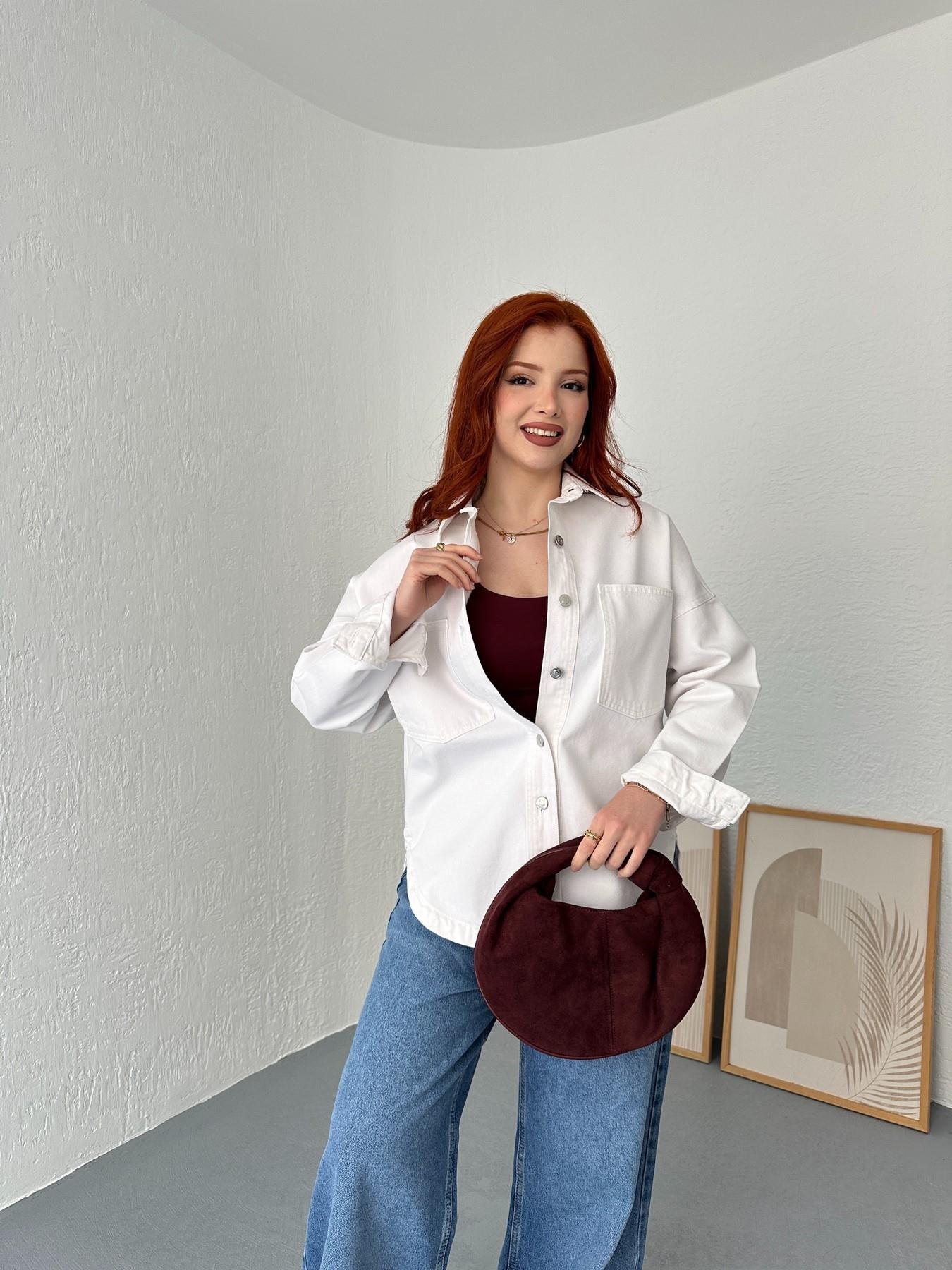 Çift Cep Jean Gömlek Beyaz