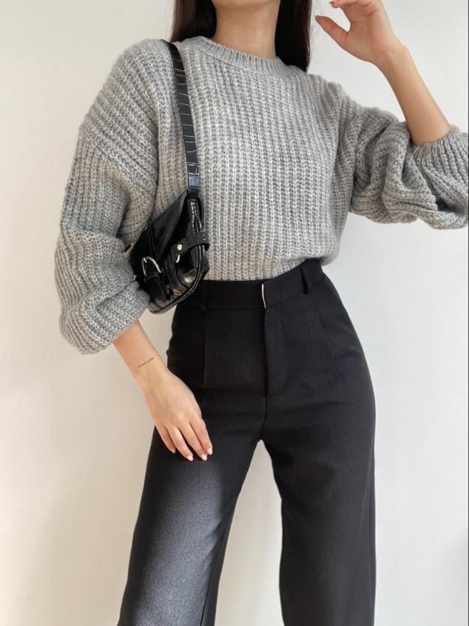 Crop Fitilli Kazak GRİ