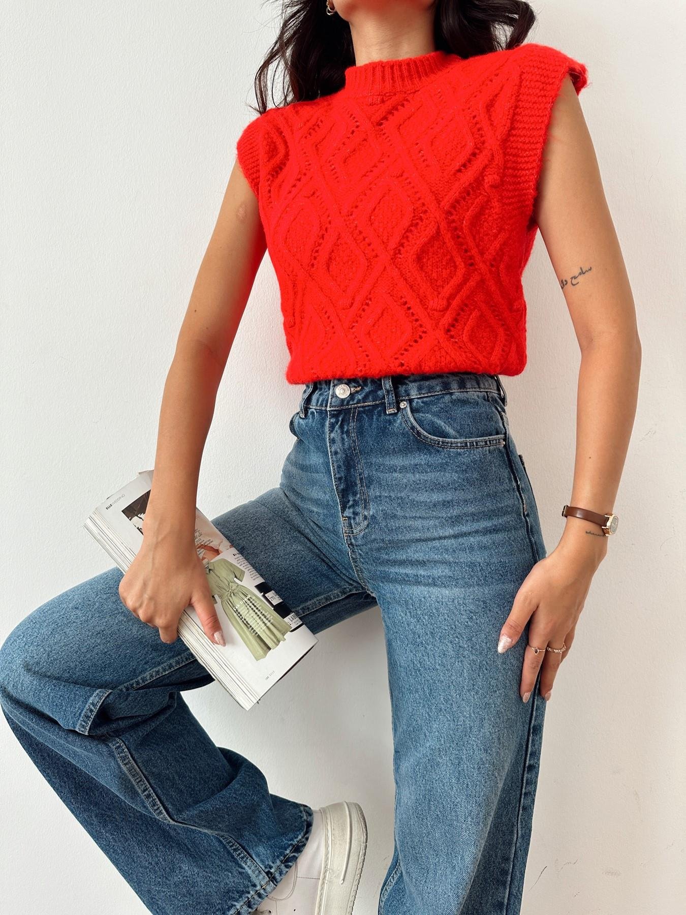 Desenli Süveter KIRMIZI