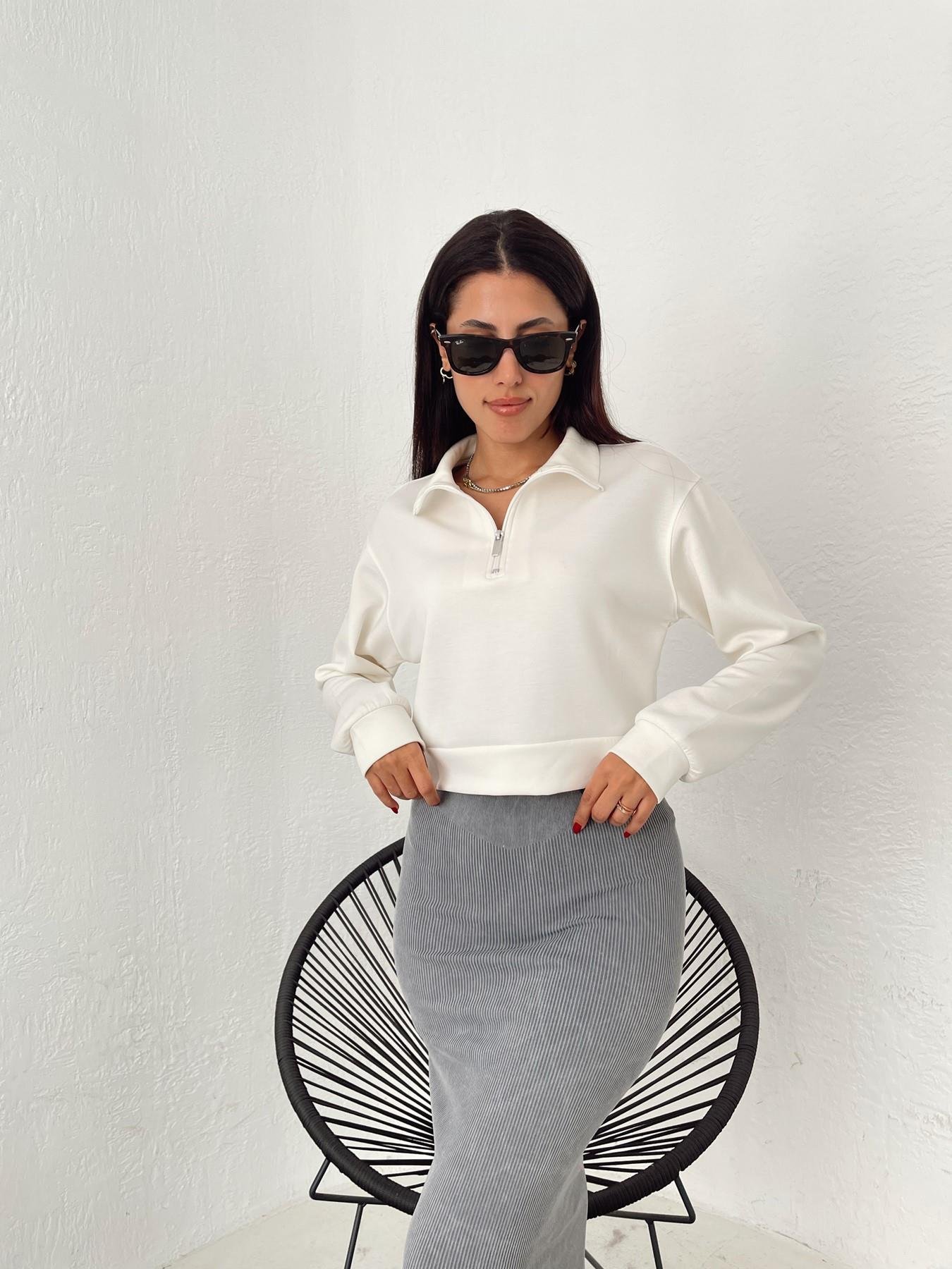 Dik Yaka Fermuarlı Sweatshirt EKRU