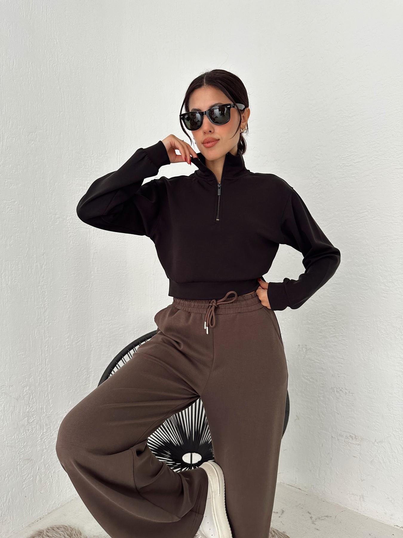 Dik Yaka Fermuarlı Sweatshirt SİYAH