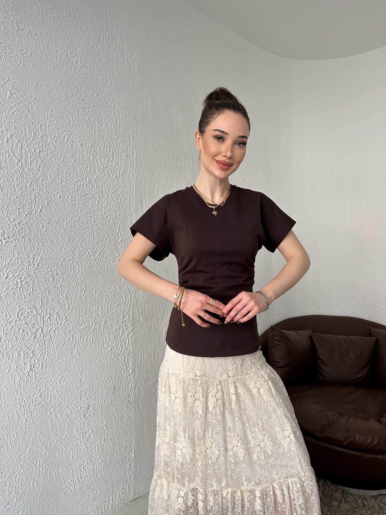 Drape Detay Tişört KOYU KAHVE