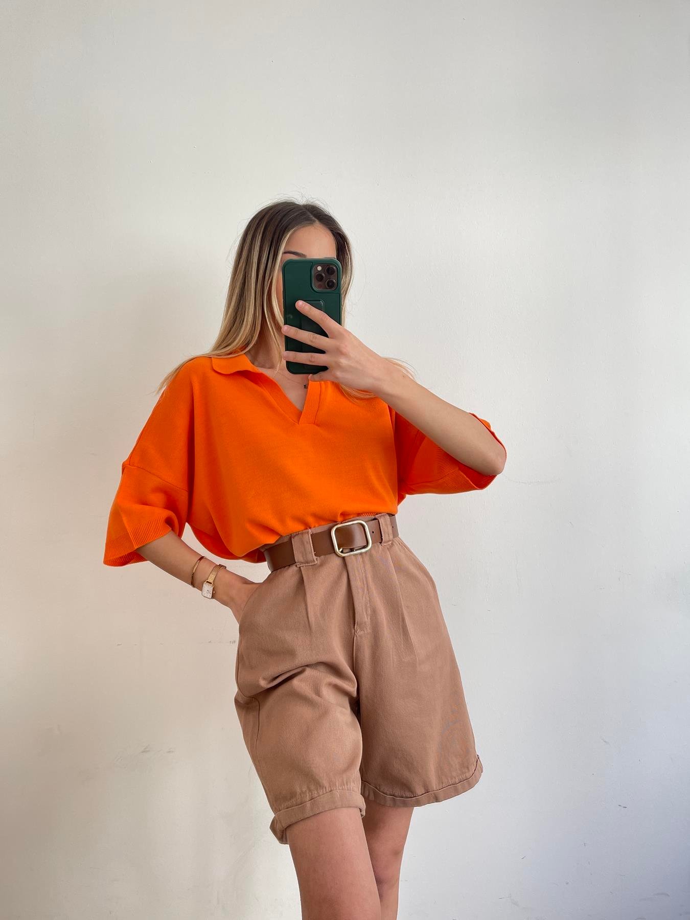 Duble Paça Kemerli Bermuda CAMEL