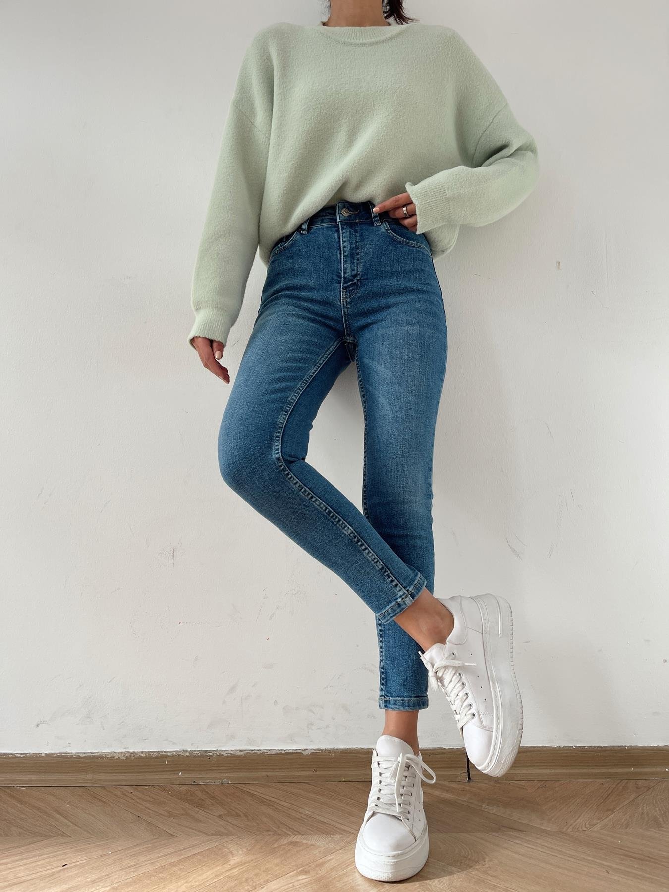 Düşük Bel Pover Likra Jean MAVİ