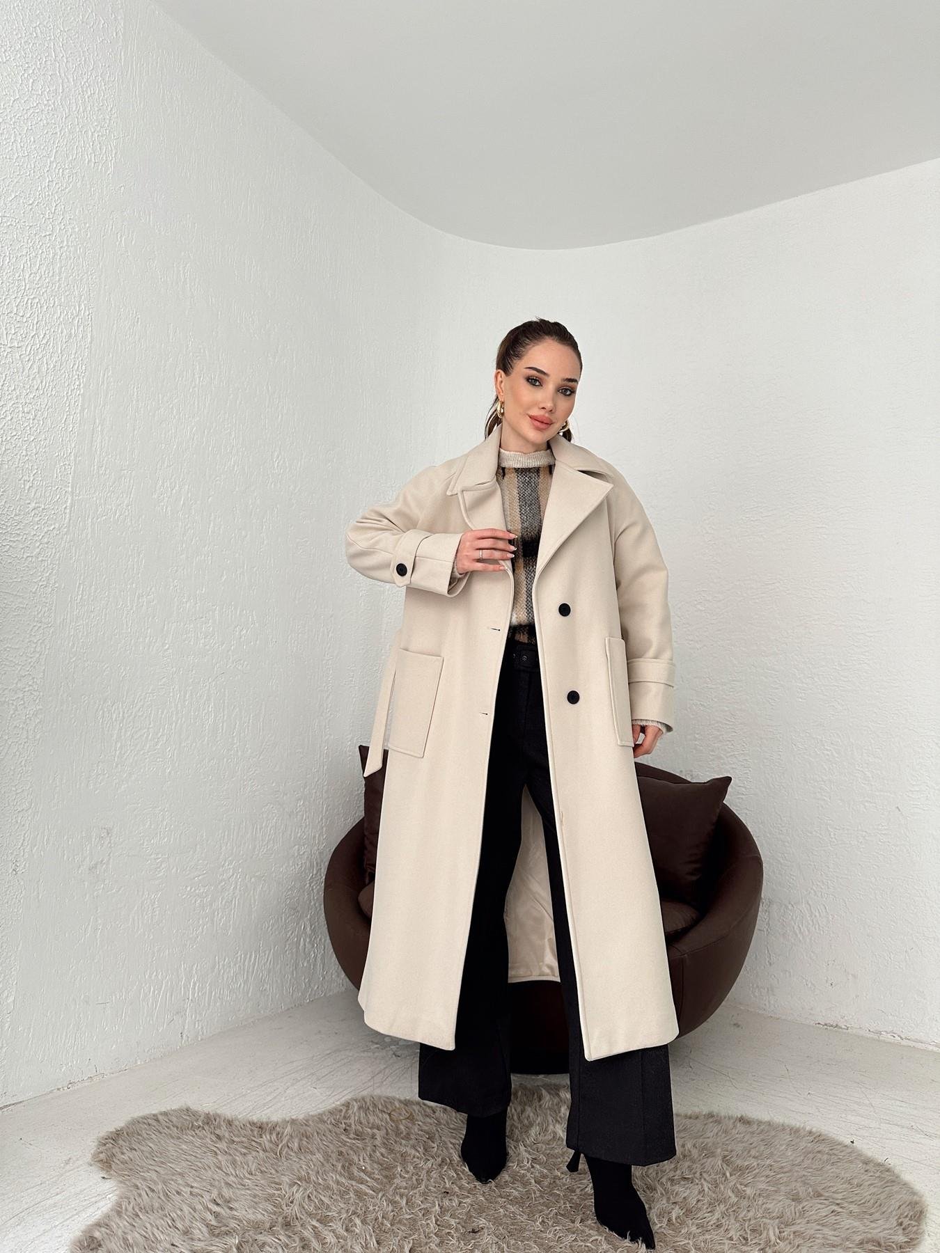 Erkek Yaka Kuşaklı Kaşe Kaban KREM