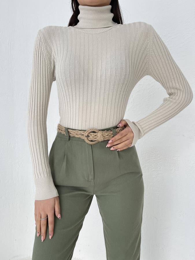 Fitilli Balıkçı Yaka Likralı Kazak TAŞ