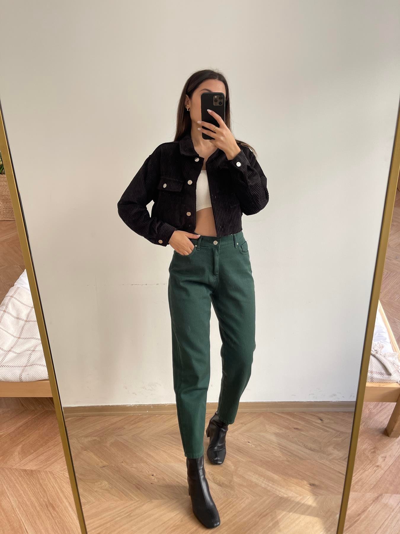 Gabardin Mom Fıt Pantolon YEŞİL