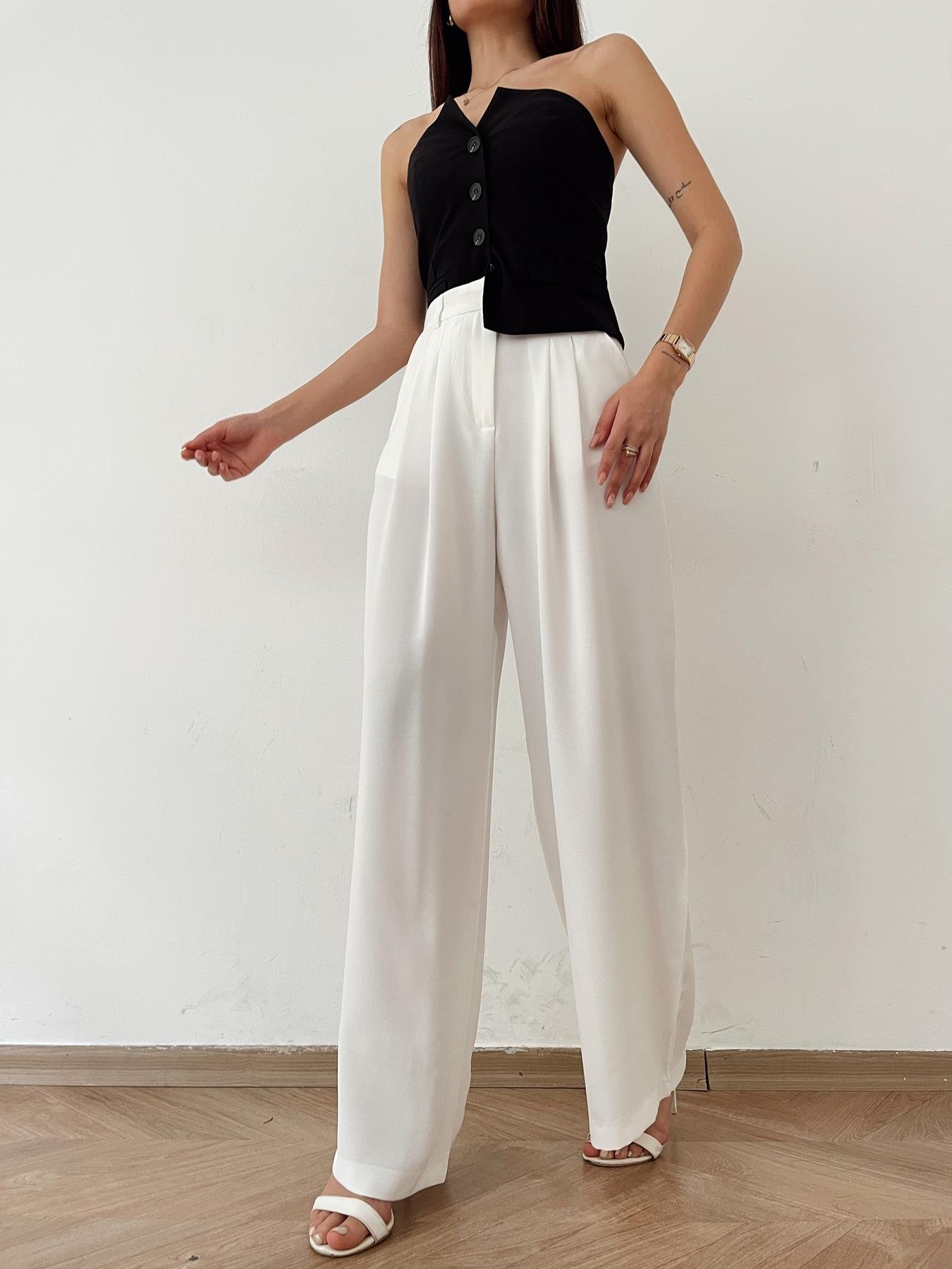 Geniş Paça Kumaş Pantolon EKRU