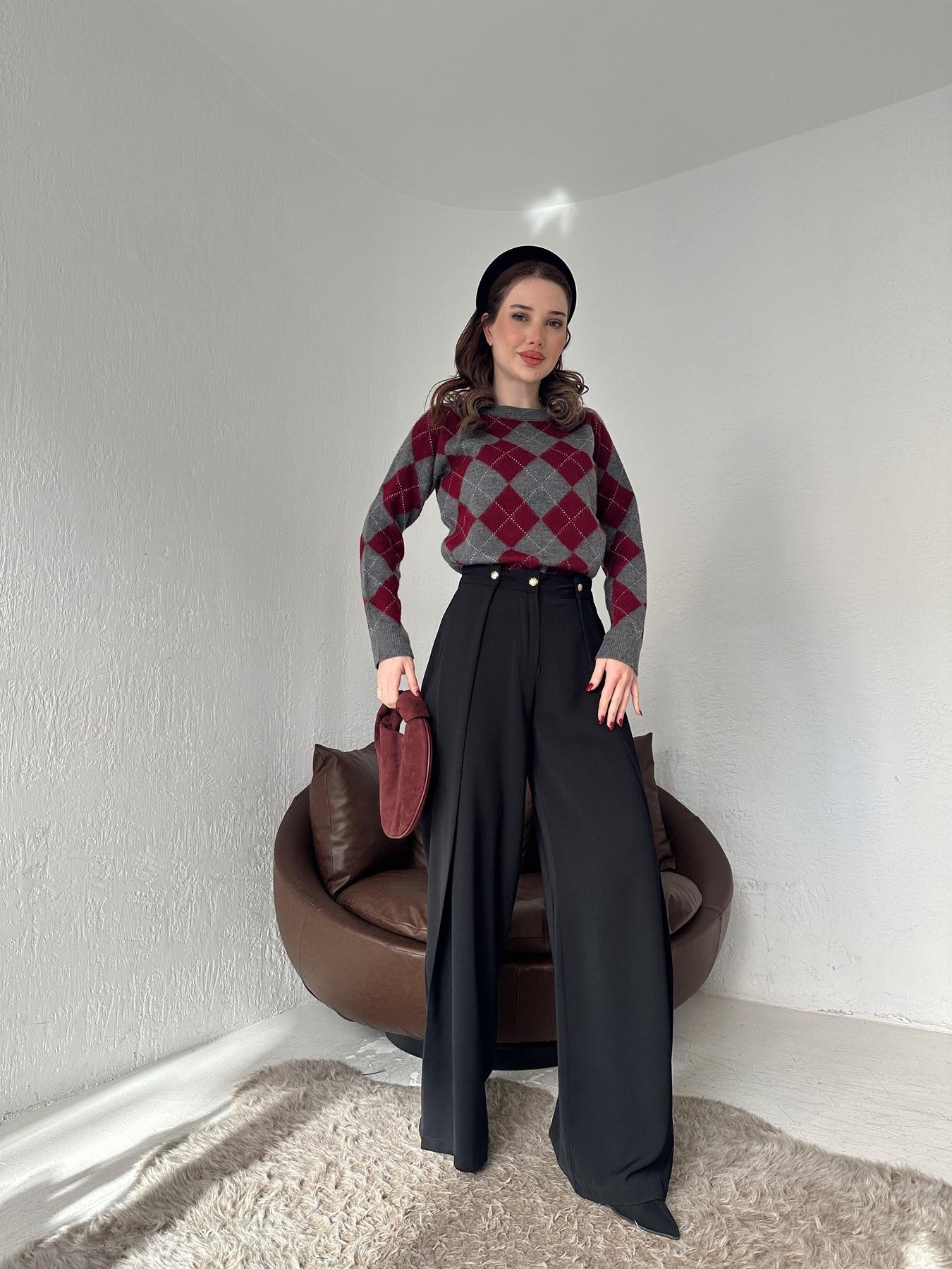 Gold Düğmeli Bol Pantolon SİYAH